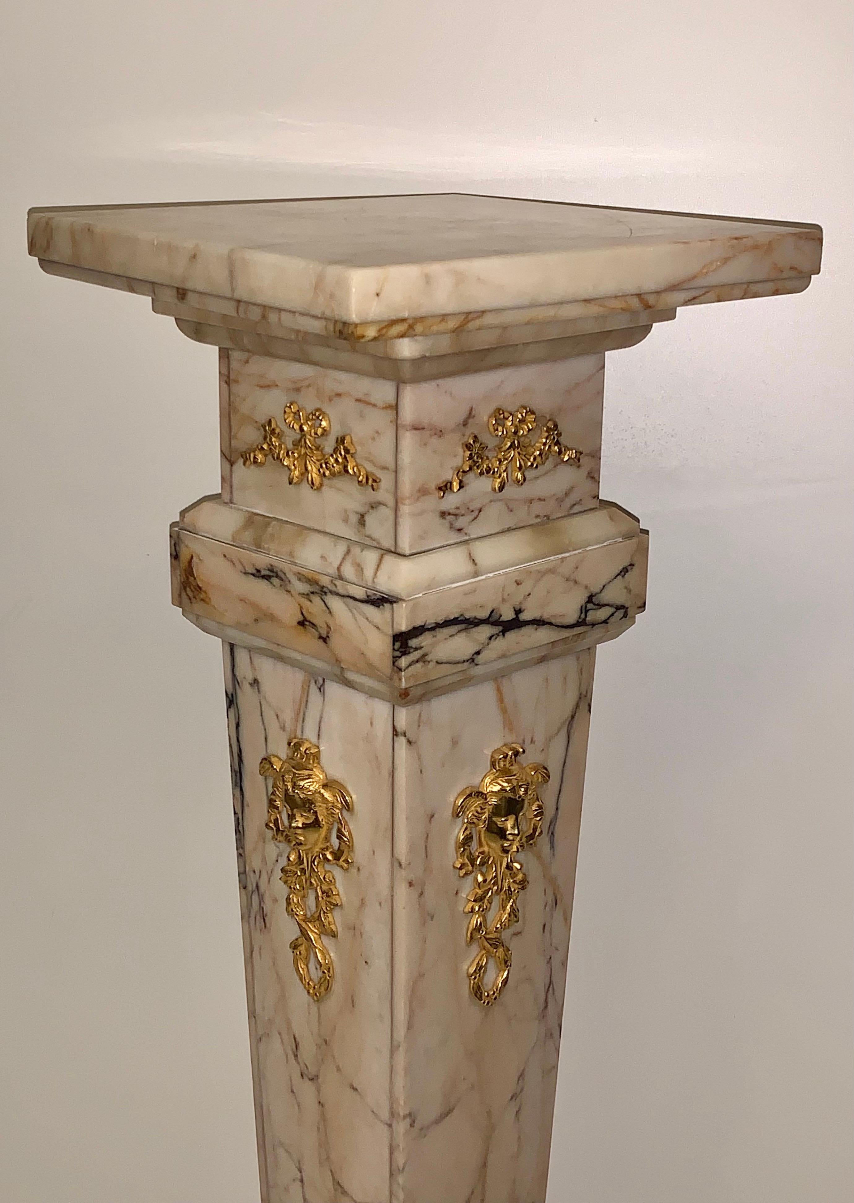 Grand Tour Large French Antique Gilt Bronze Mounted Rotating Marble Pedestal / Stand For Sale