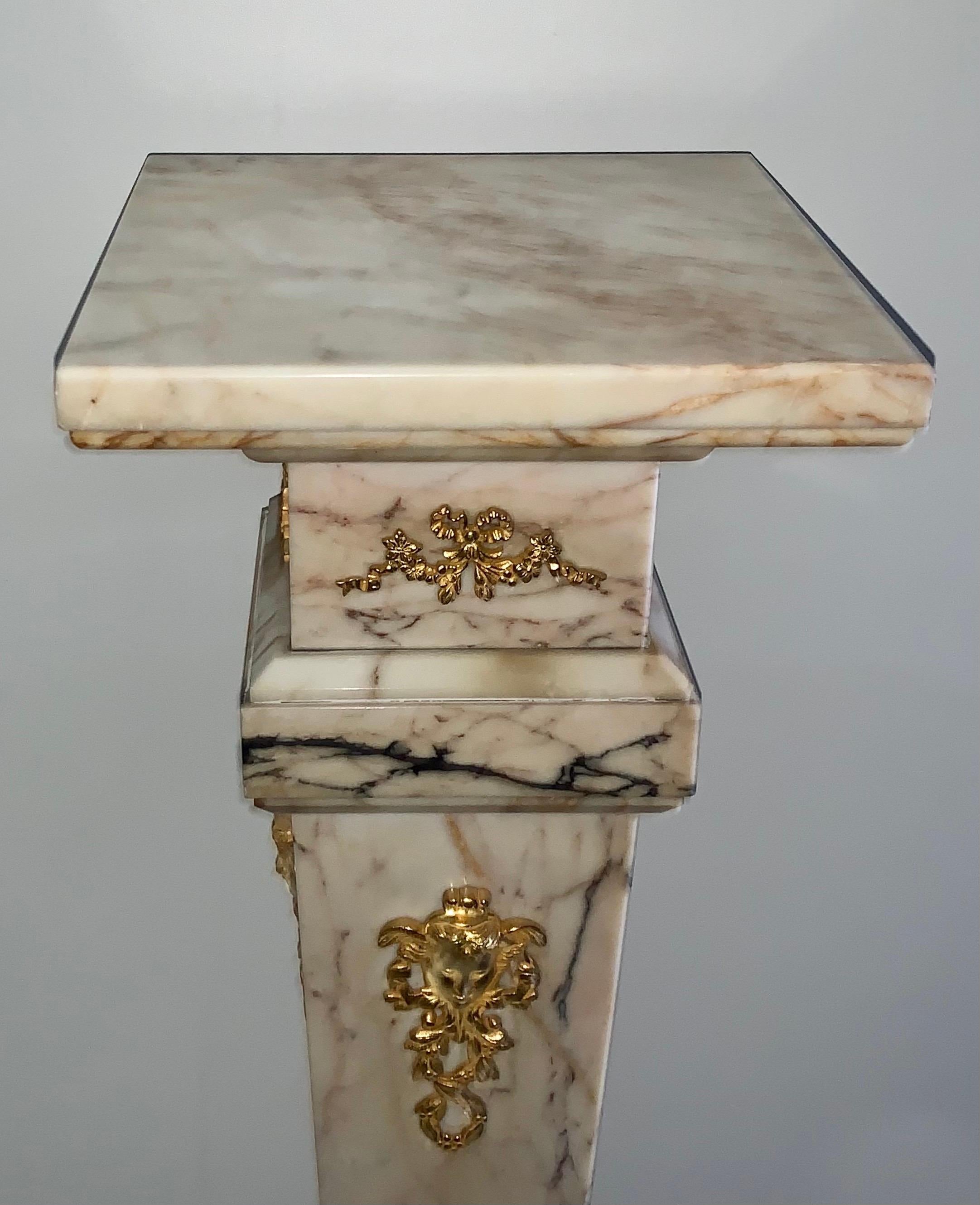 Late 19th Century Large French Antique Gilt Bronze Mounted Rotating Marble Pedestal / Stand For Sale