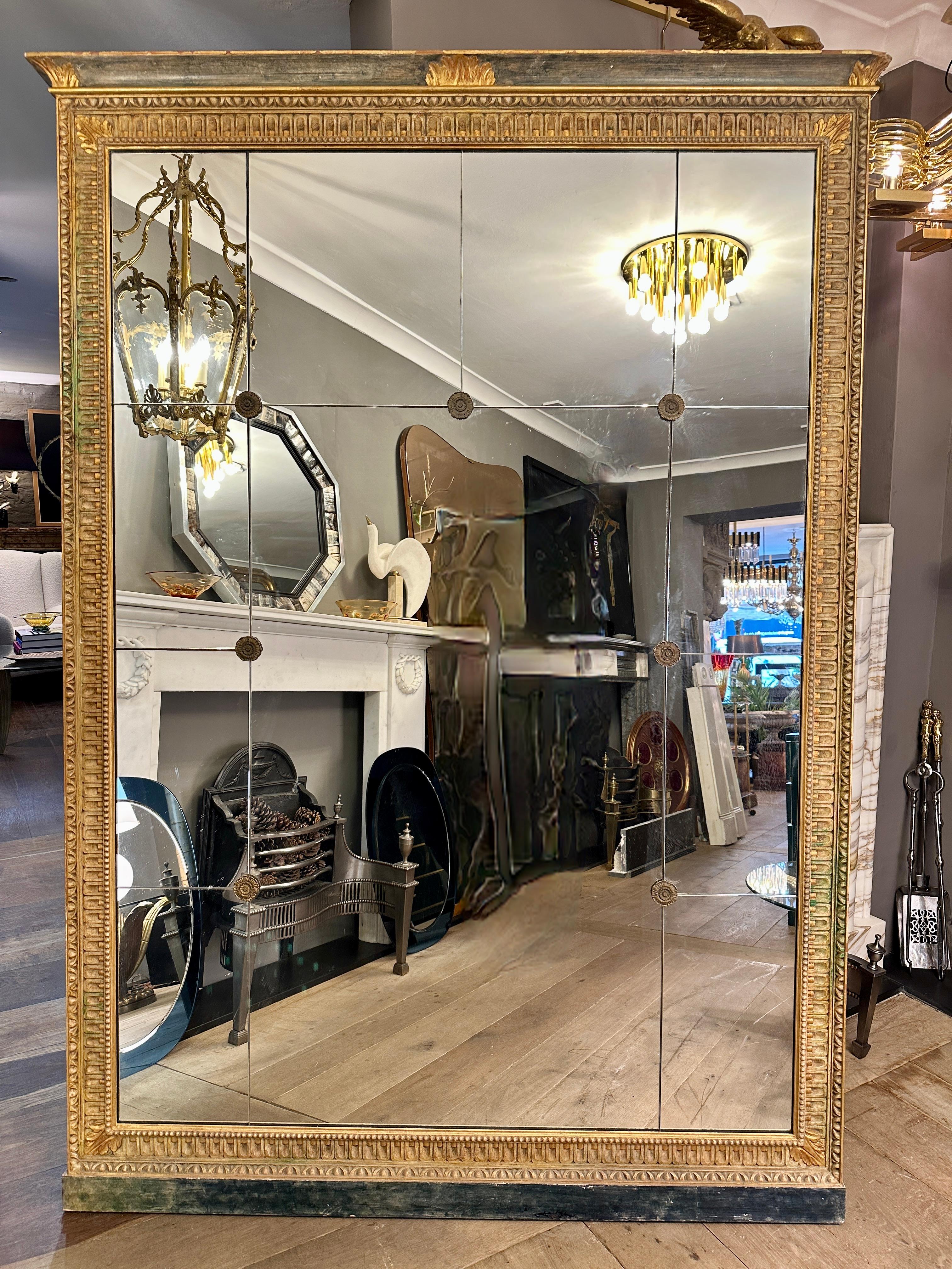 A large French Antique Panelled Gold Gilt Mirror In The Empire Style  In Good Condition In London, GB