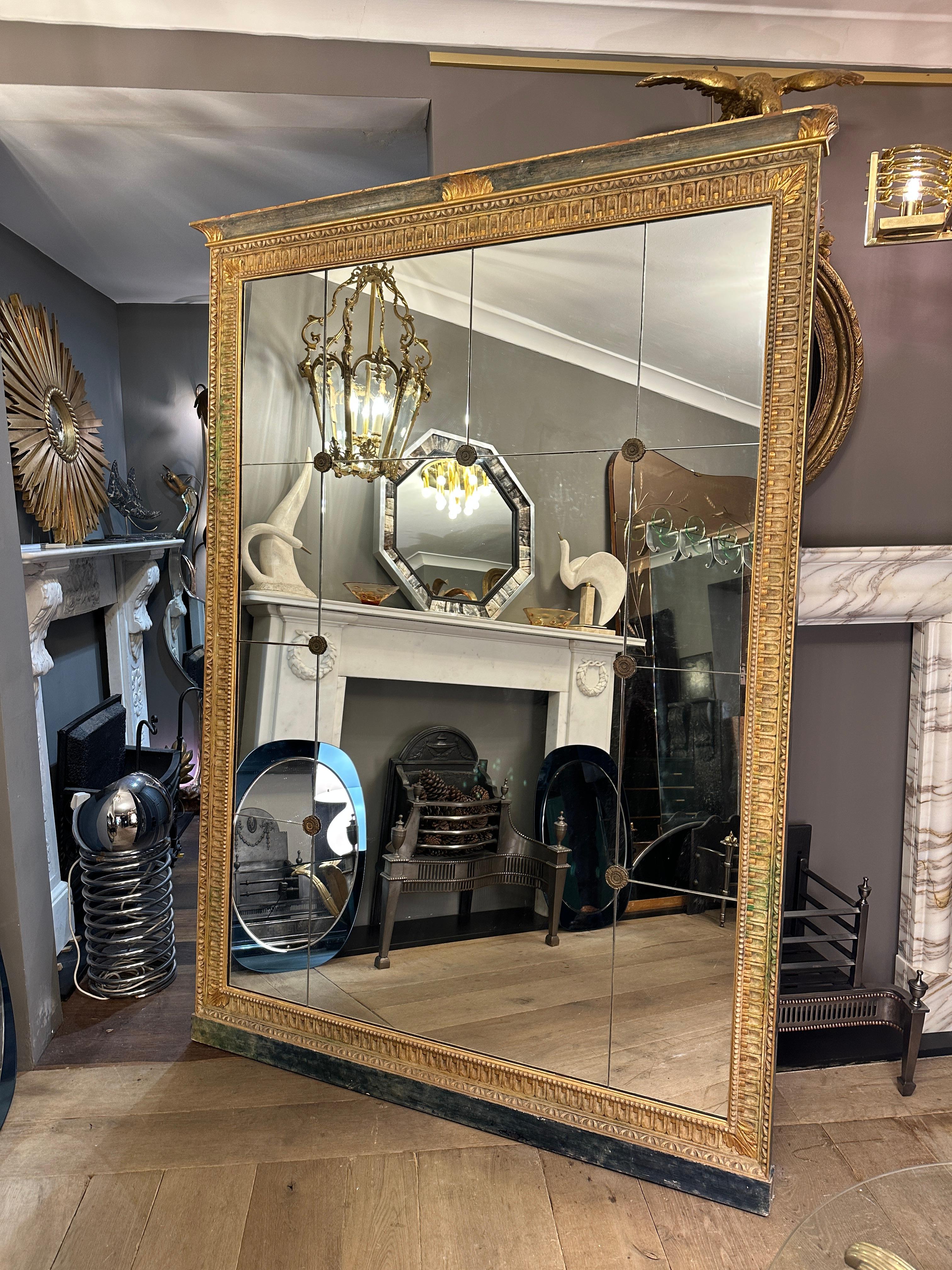 20th Century A large French Antique Panelled Gold Gilt Mirror In The Empire Style 