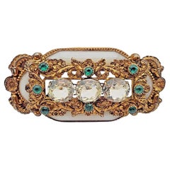 A Large French Antique Solid Silver Gilt Chalcedony & Paste Brooch 9 cm / 3.5"