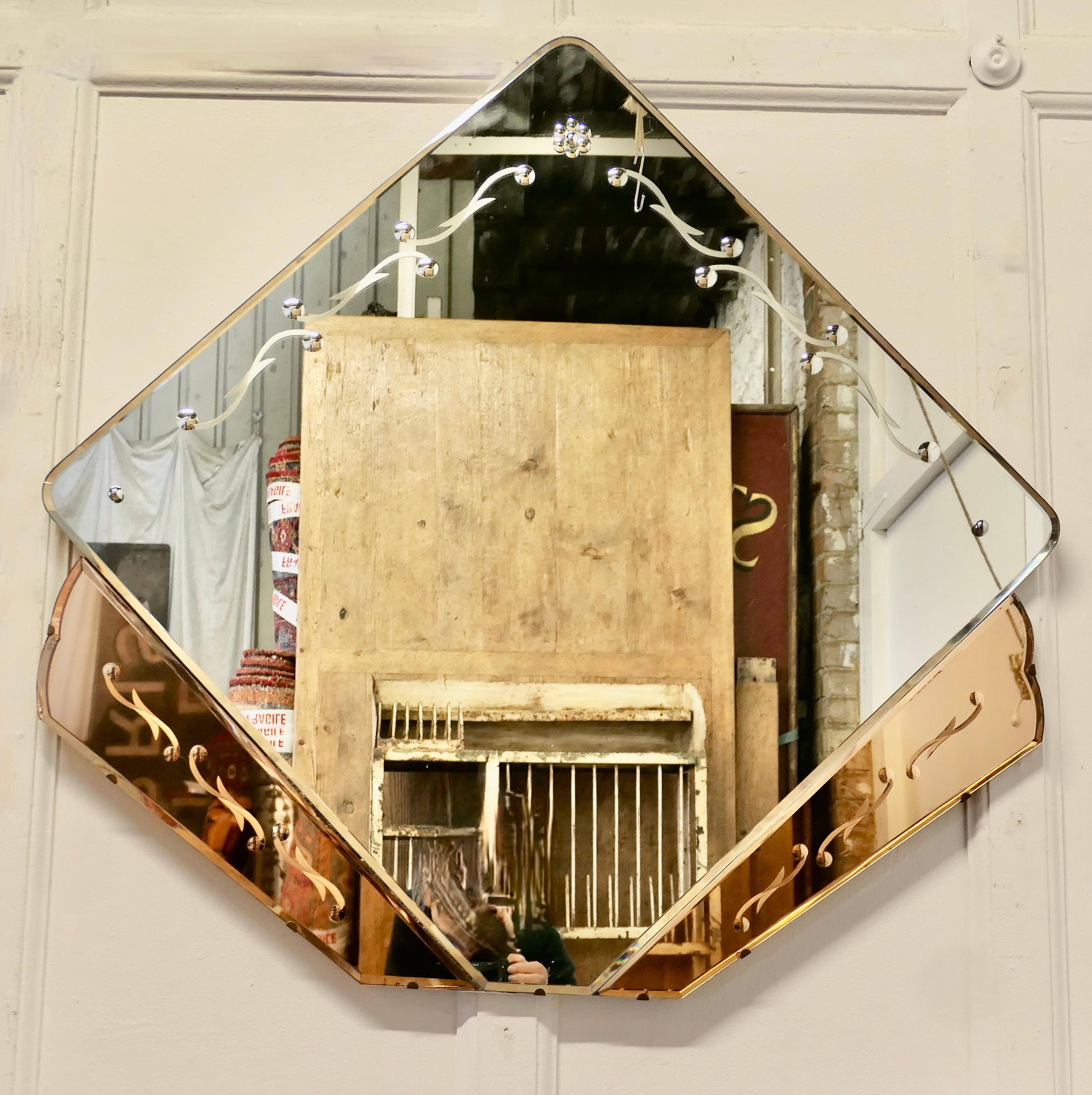 A Large French Art Deco Diamond Wall Mirror  This is a very unusual piece it has In Good Condition For Sale In Chillerton, Isle of Wight