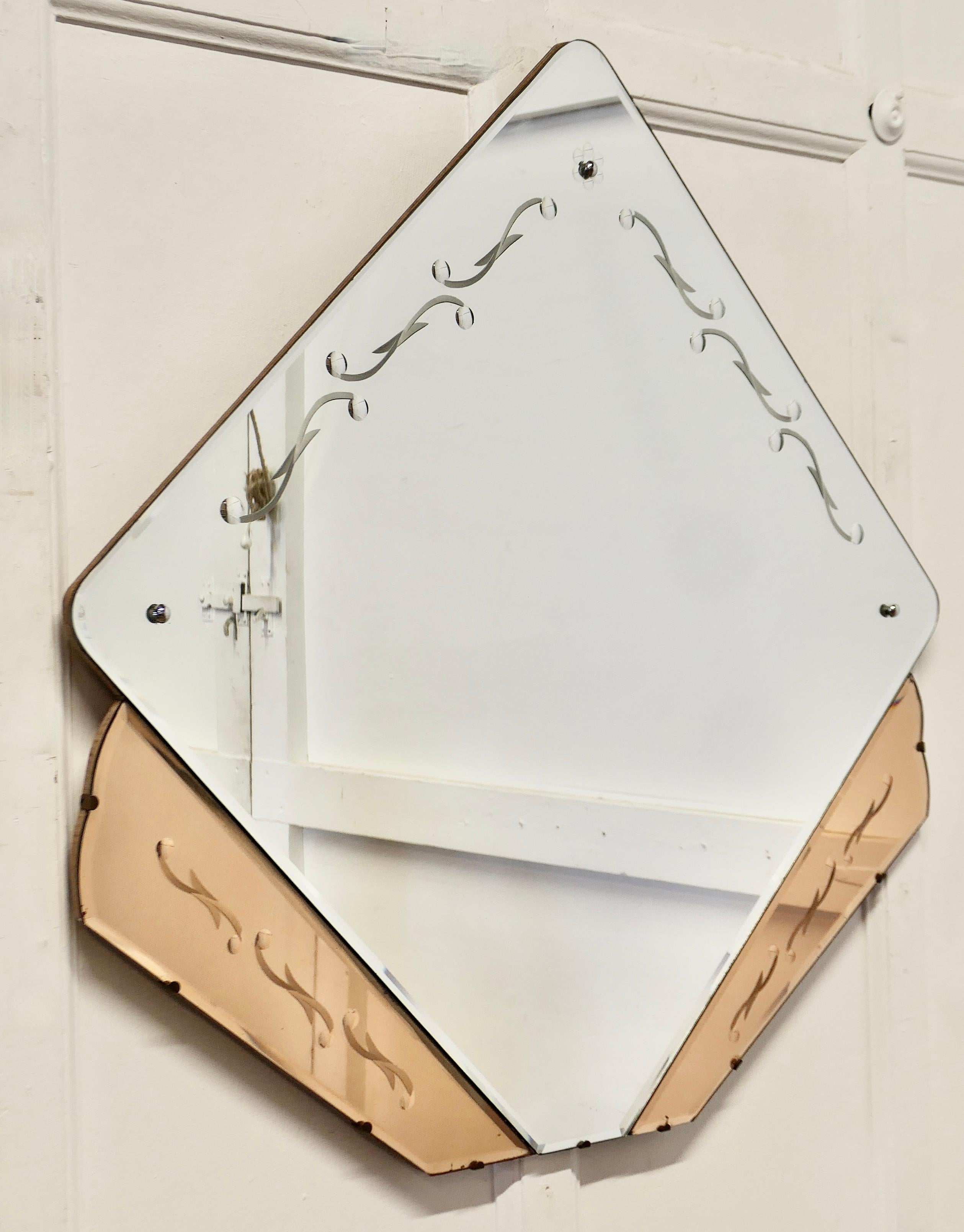 Early 20th Century A Large French Art Deco Diamond Wall Mirror  This is a very unusual piece it has For Sale