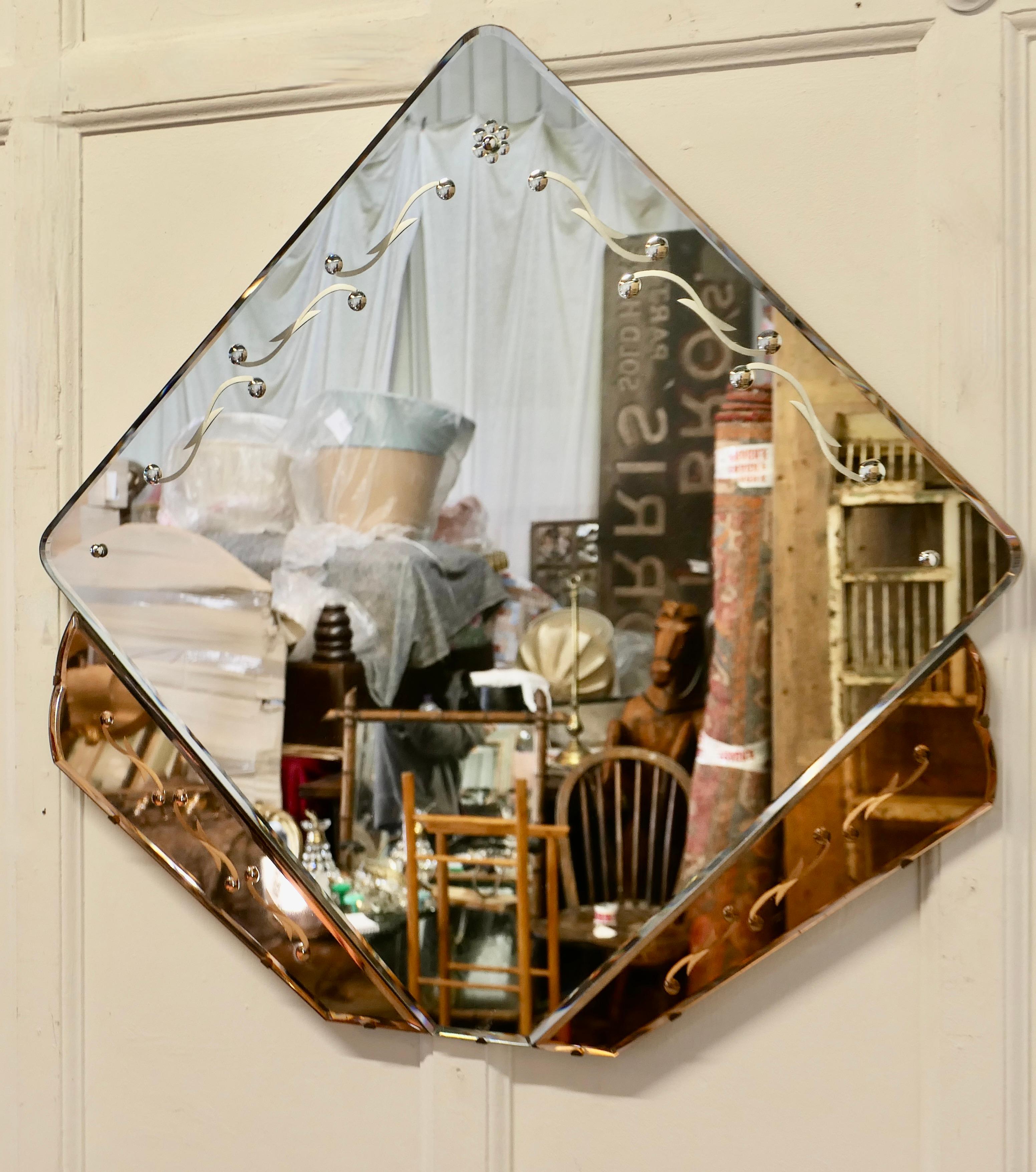 A Large French Art Deco Diamond Wall Mirror  This is a very unusual piece it has For Sale 1
