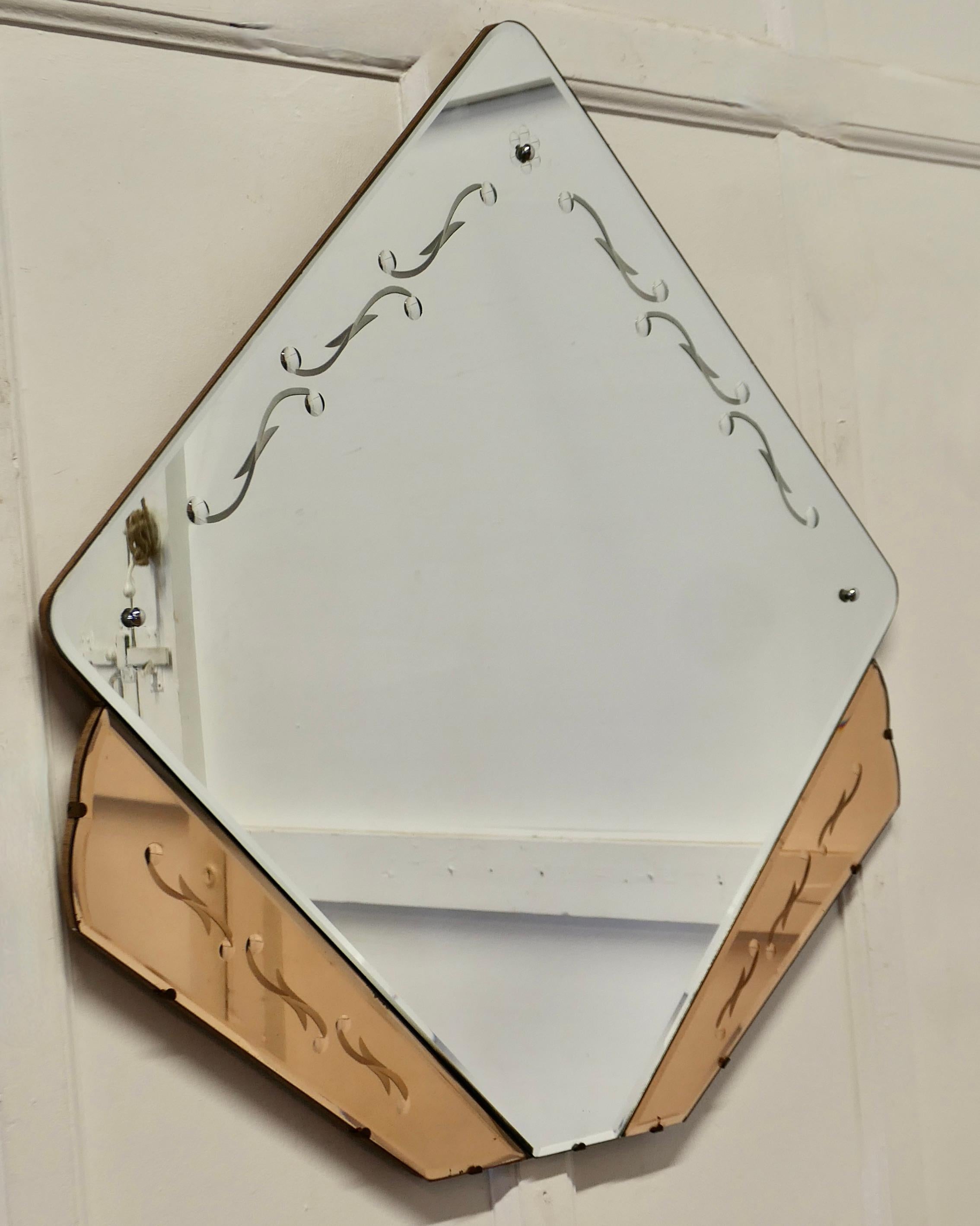 A Large French Art Deco Diamond Wall Mirror  This is a very unusual piece it has For Sale 2