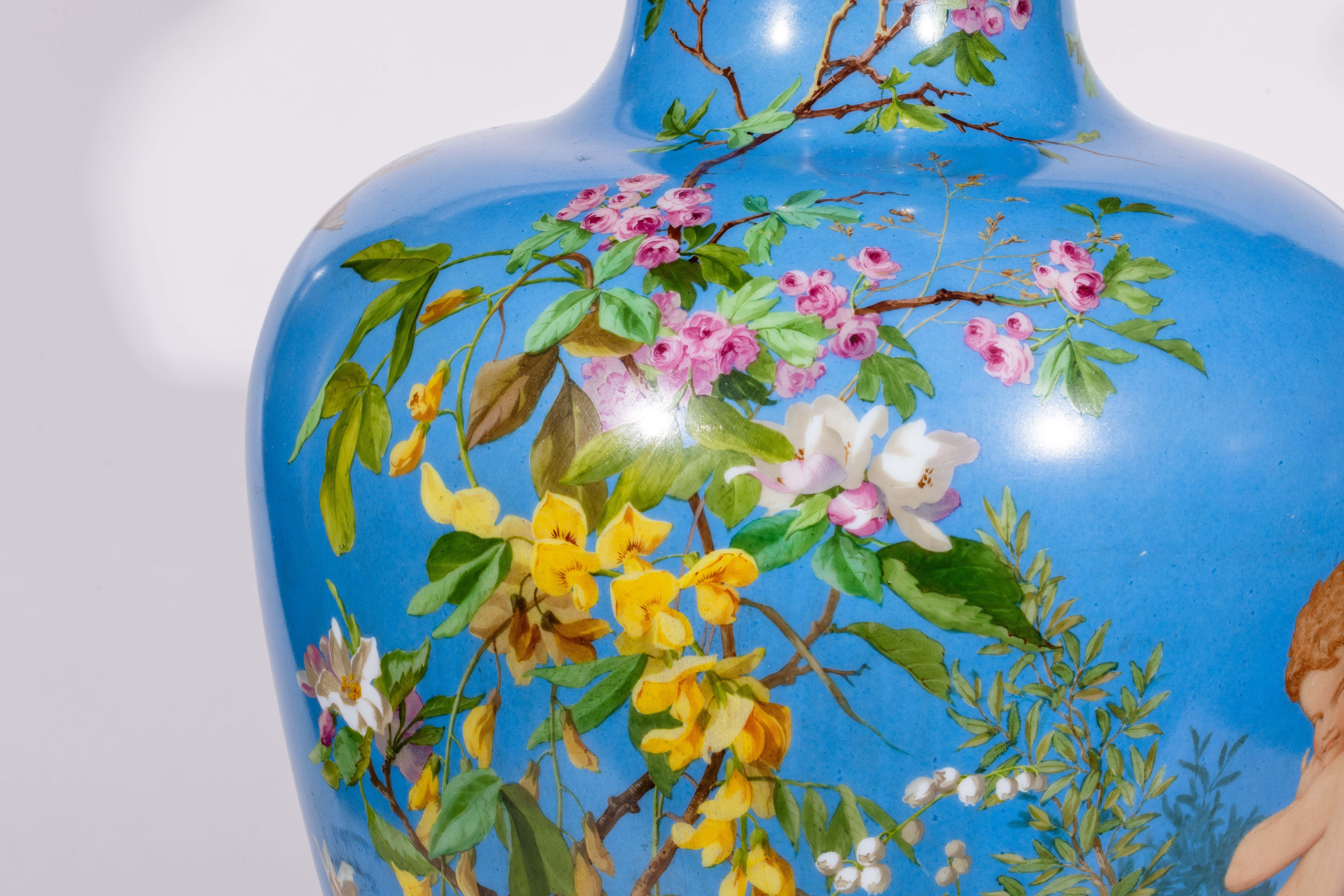 A Large French Baccarat Opaline Glass Hand-Painted 