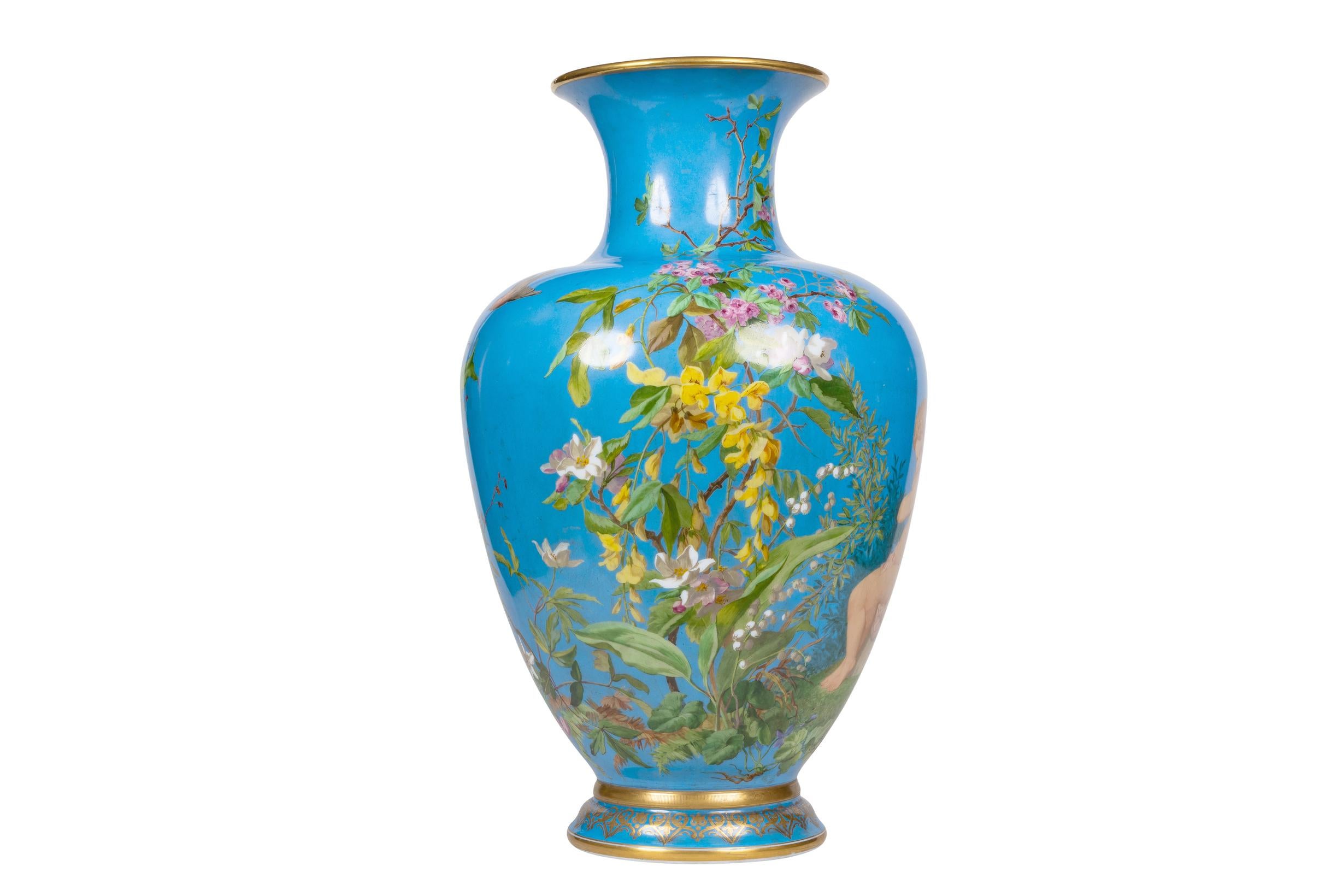 A Large French Baccarat Opaline Glass Hand-Painted 