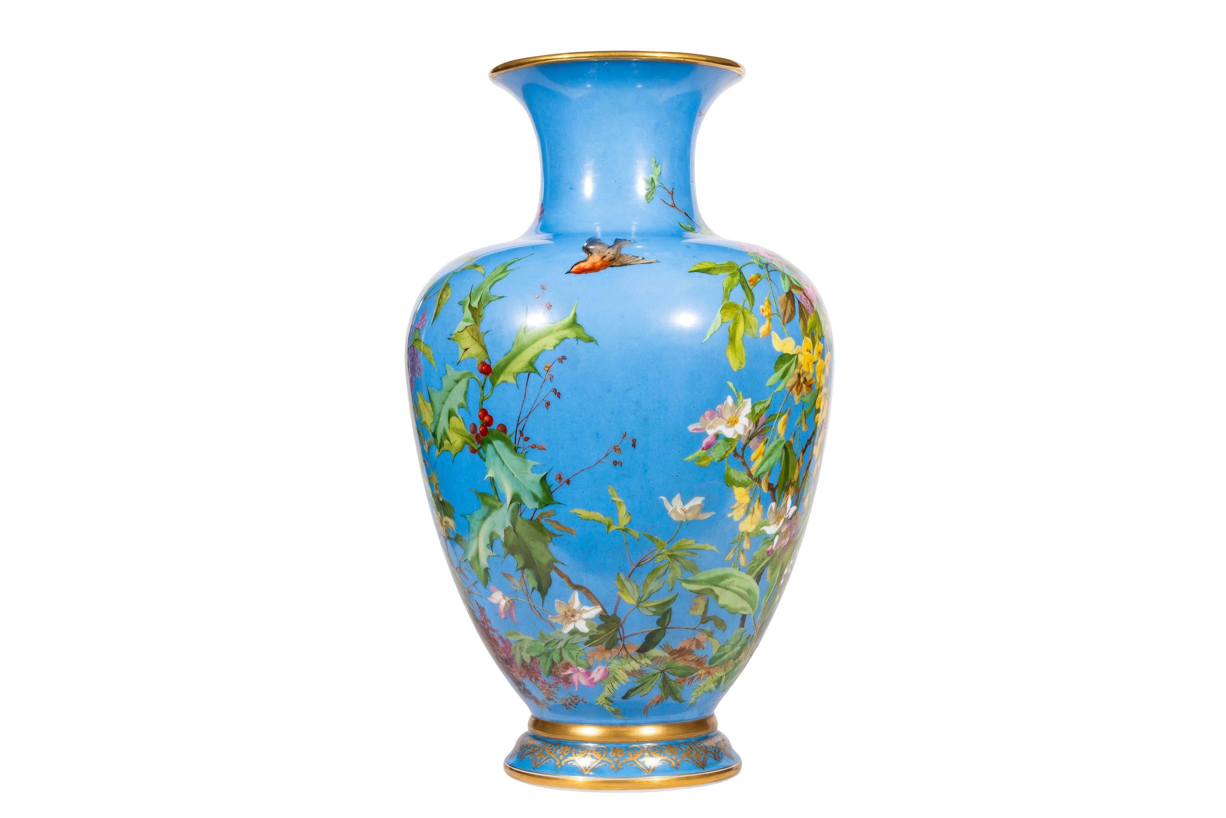 19th Century A Large French Baccarat Opaline Glass Hand-Painted 
