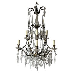 A Large French Baccarat Style Bronze Framed Chandelier