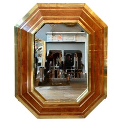 Grand miroir en laiton et loupe d'orme de Jean Claude Mahey