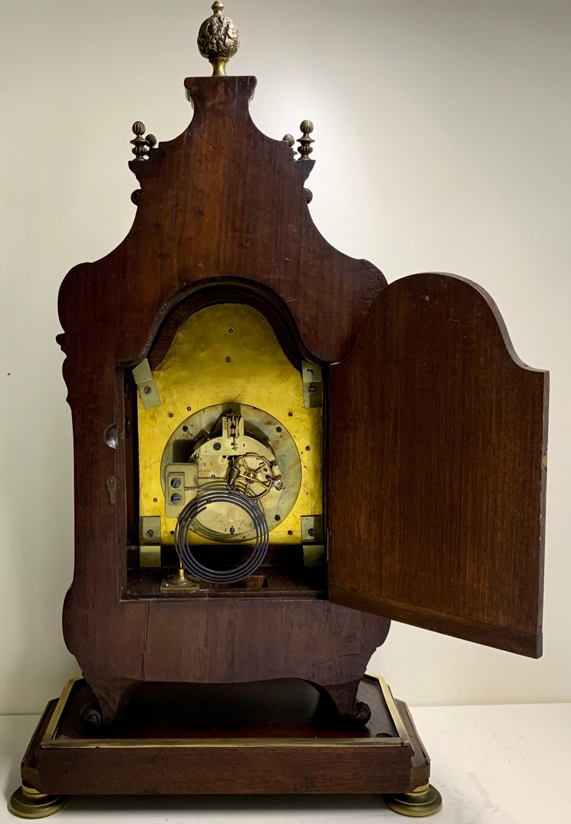 Large French Brass Inlaid Mahogany Planchon a Paris Mantel Clock In Good Condition In London, GB