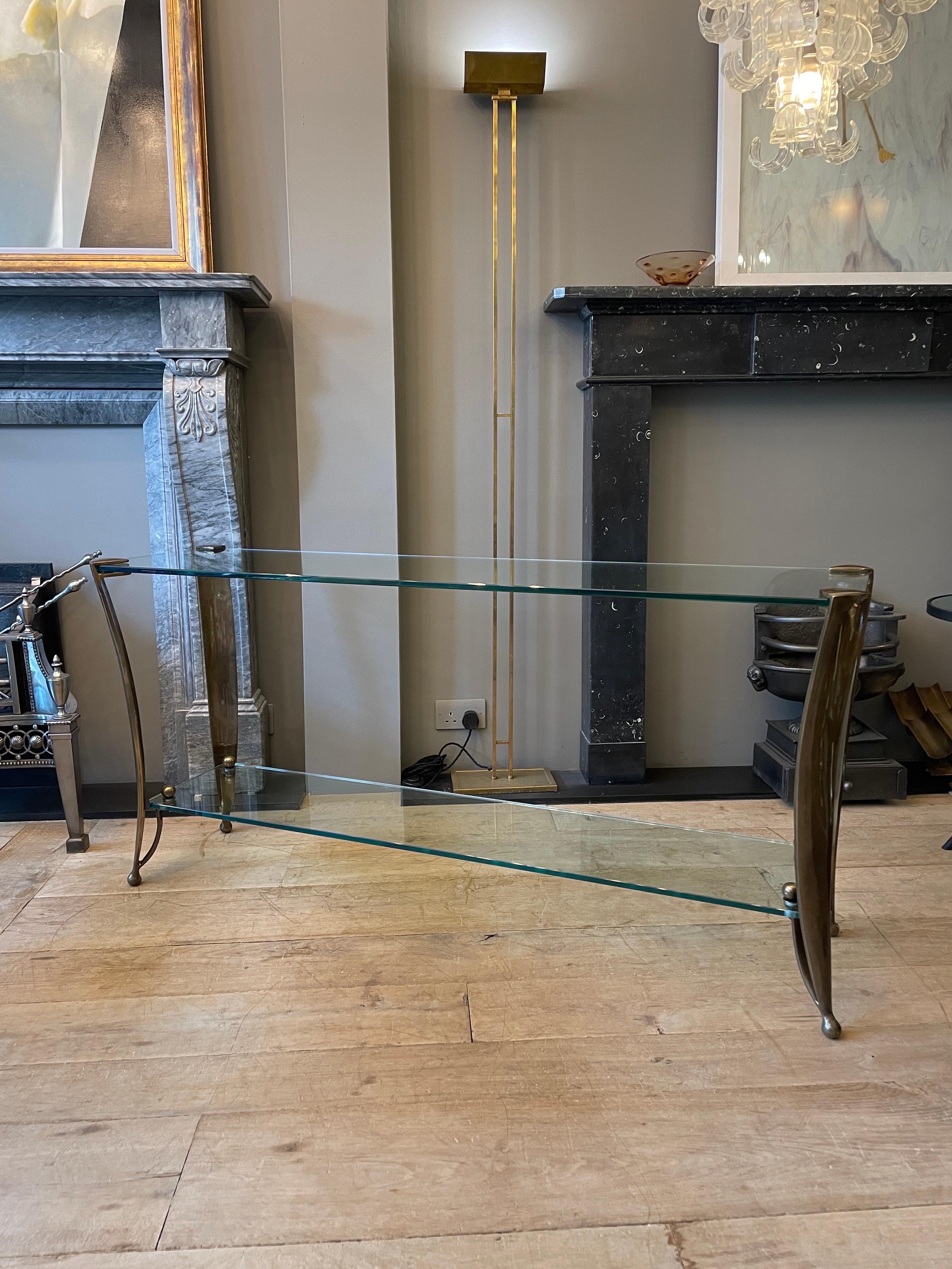 20th Century Large French Bronze and Glass Console Table