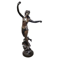 A large French bronze sculpture showing a nude woman , Marcel Debut 108 CM