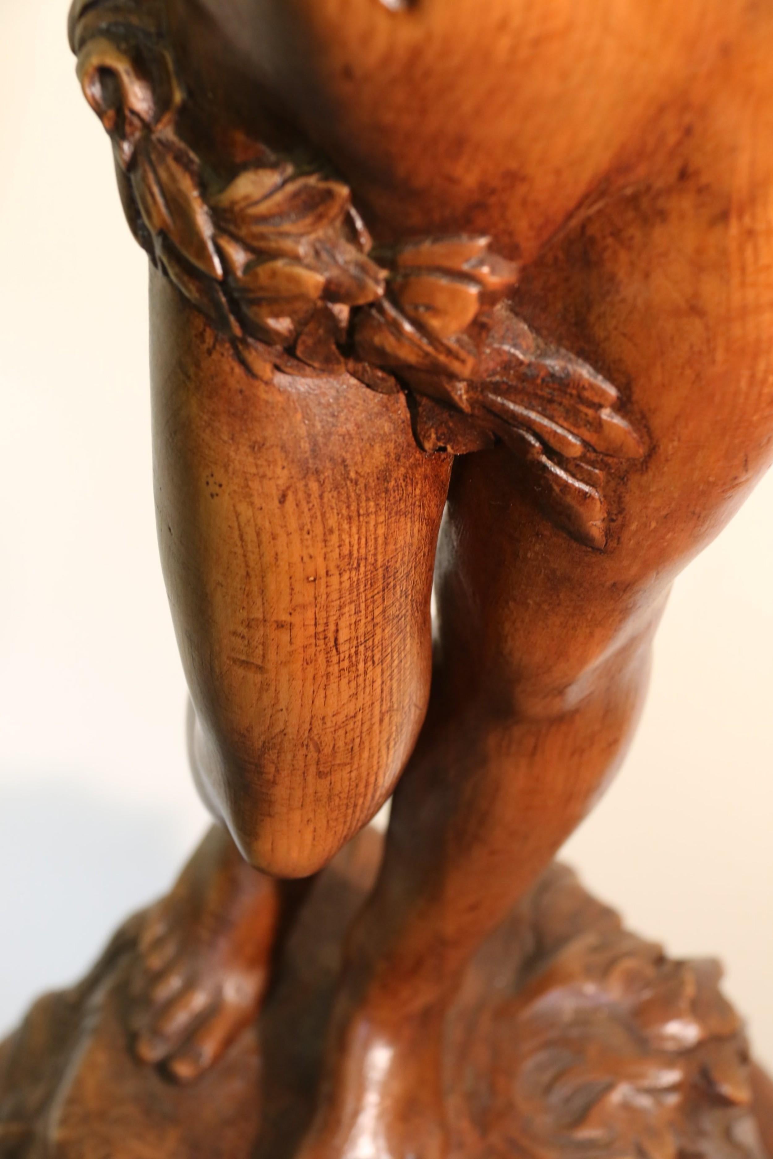 Large French Carved Pine Decorative Figure of Semi-Nude Mythical Boy, circa 1900 For Sale 7