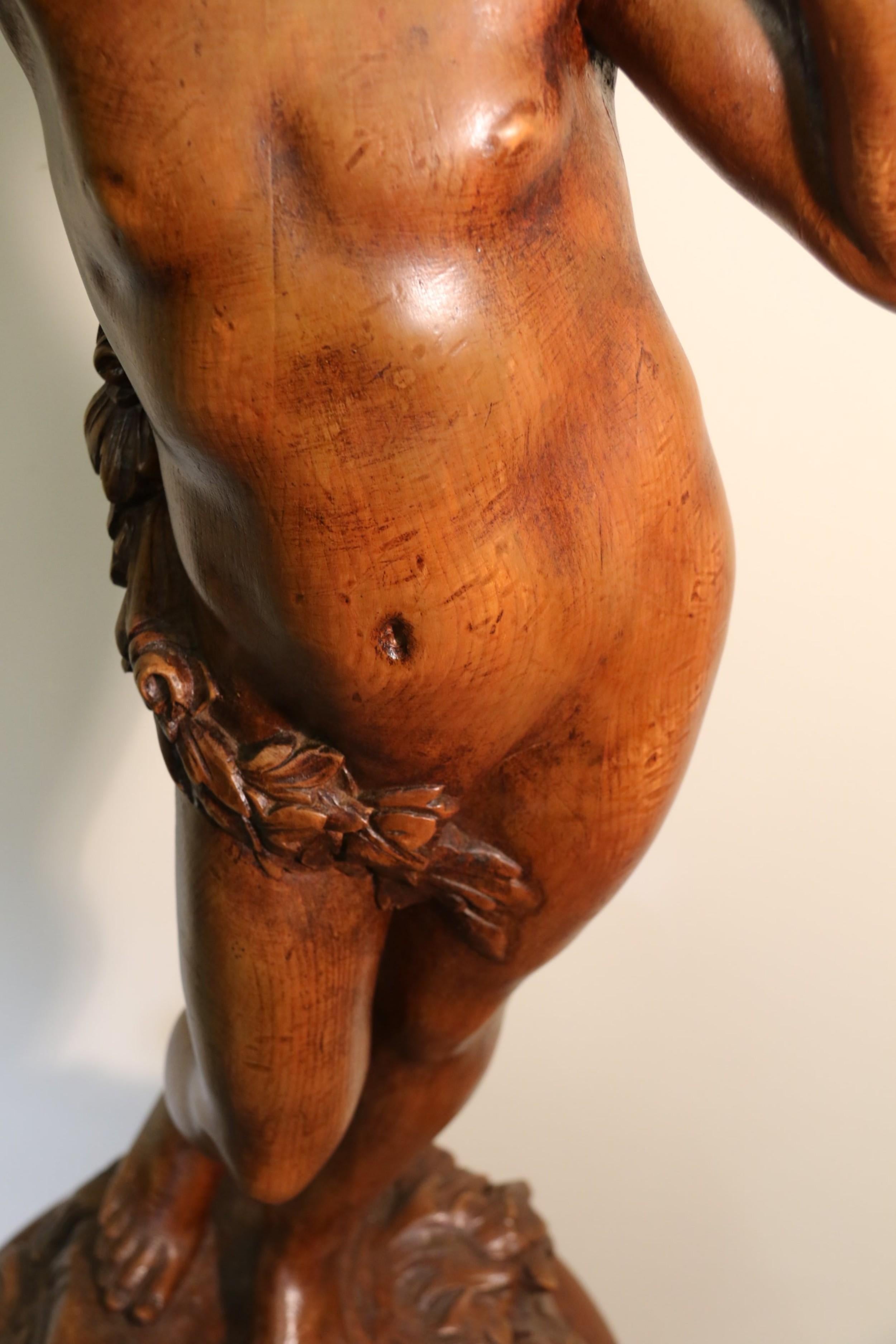 Large French Carved Pine Decorative Figure of Semi-Nude Mythical Boy, circa 1900 For Sale 1