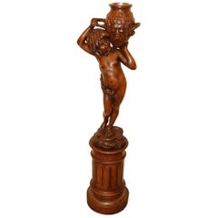 Large French Carved Pine Decorative Figure of Semi-Nude Mythical Boy, circa 1900