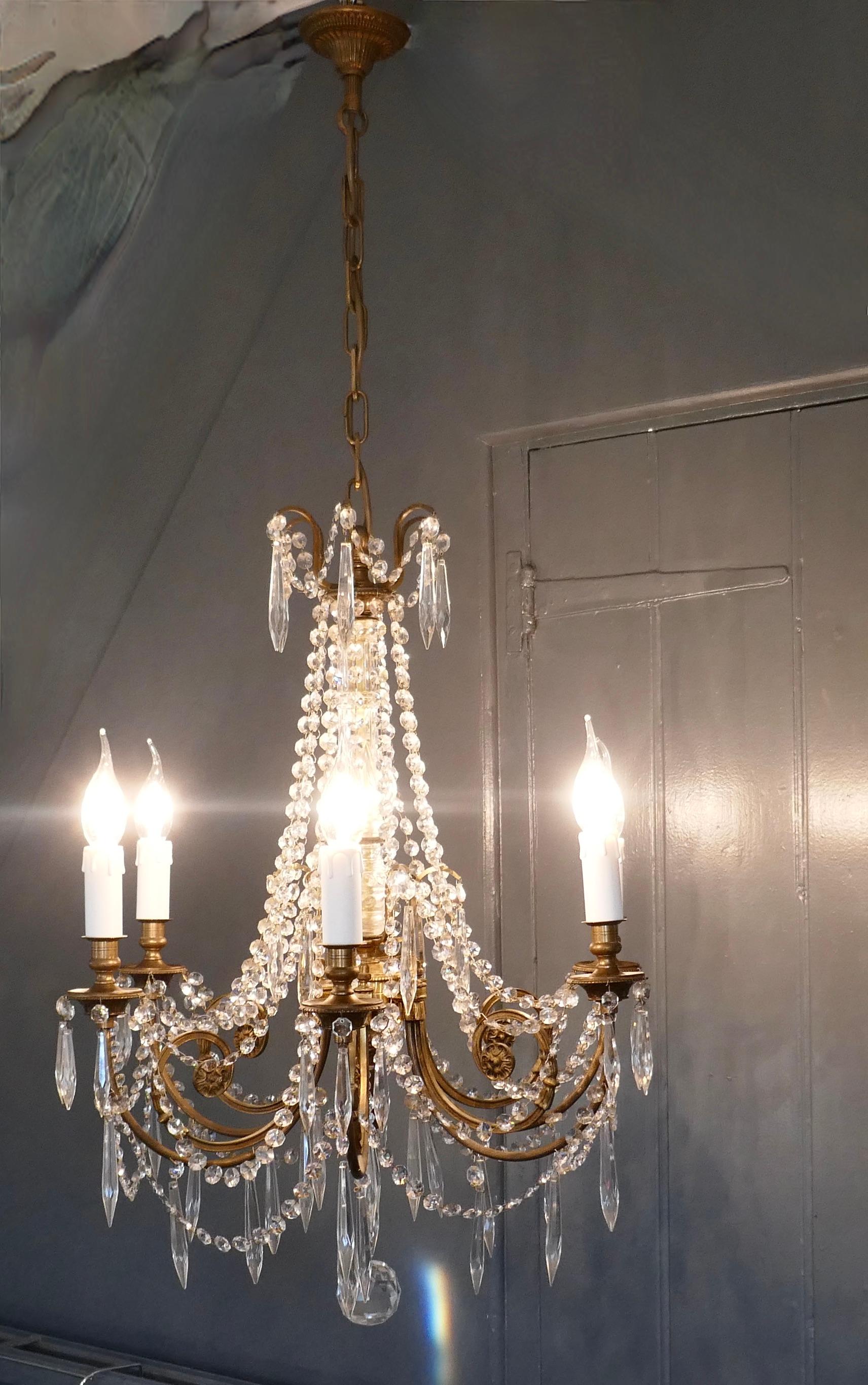 Large French Crystal 6 Branch Salon Chandelier In Good Condition In Chillerton, Isle of Wight