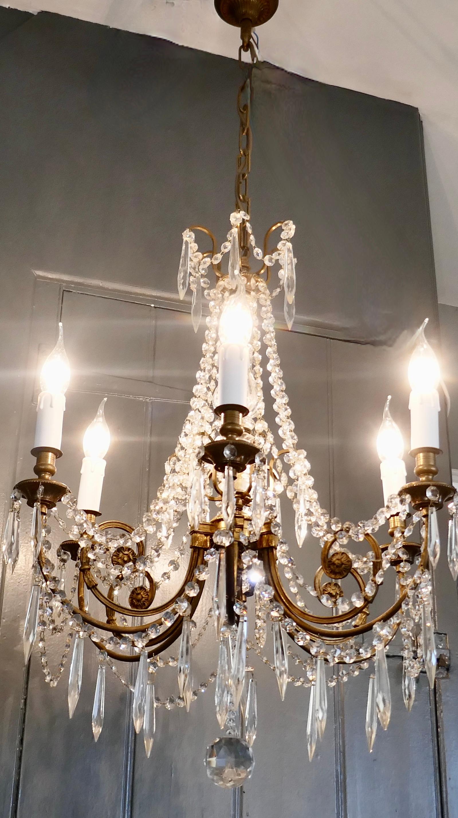 Large French Crystal 6 Branch Salon Chandelier 1