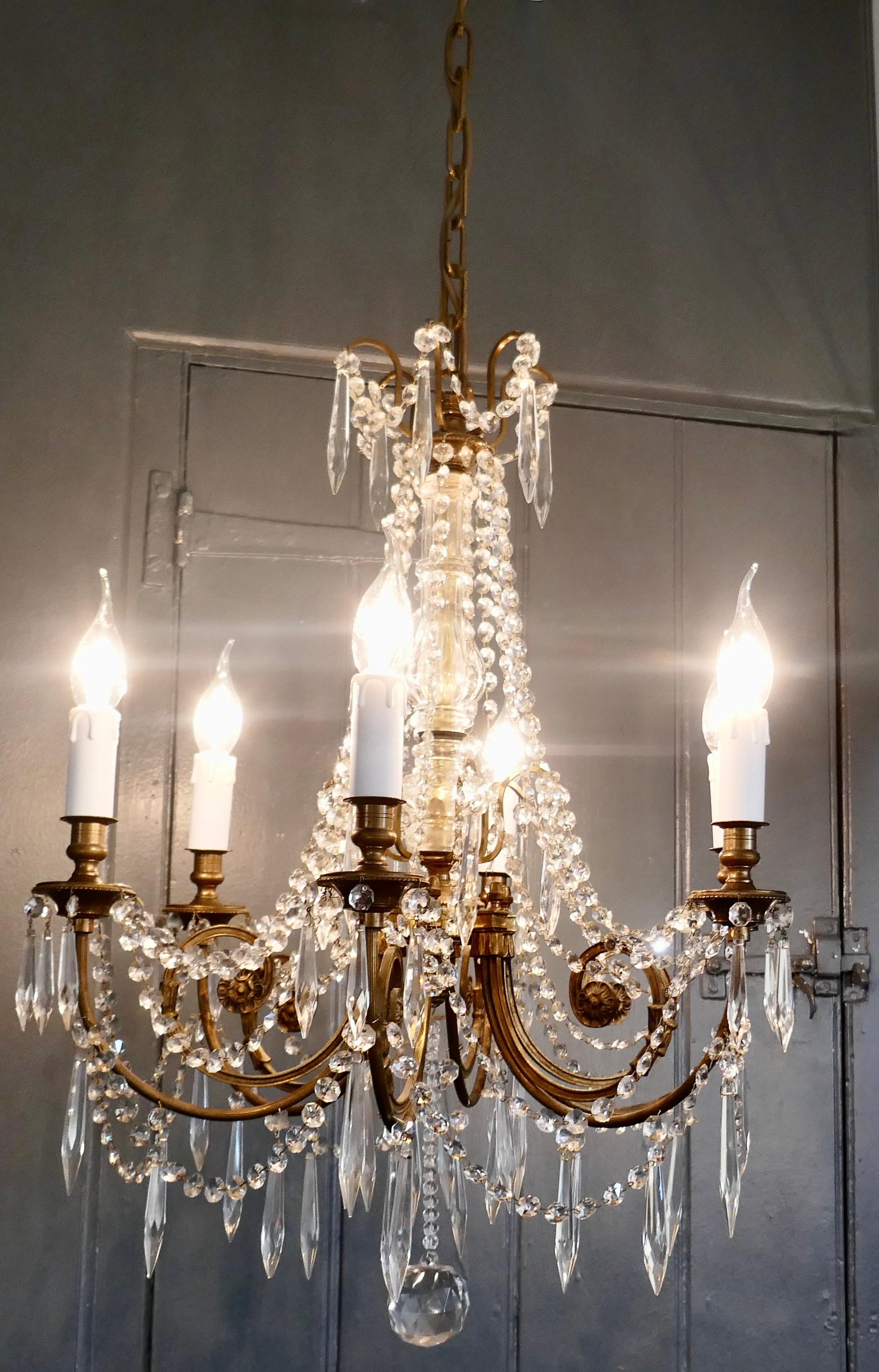 Large French Crystal 6 Branch Salon Chandelier 2