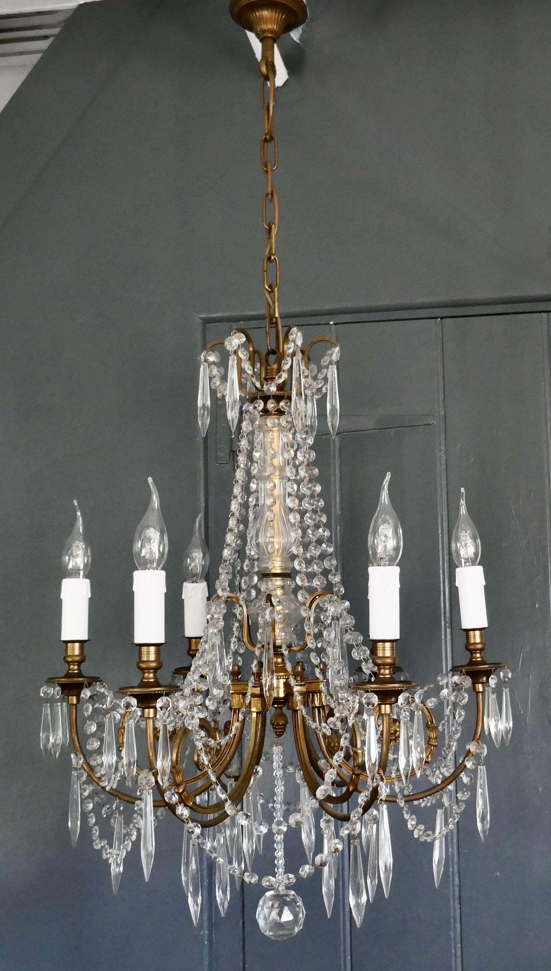 Large French Crystal 6 Branch Salon Chandelier 3