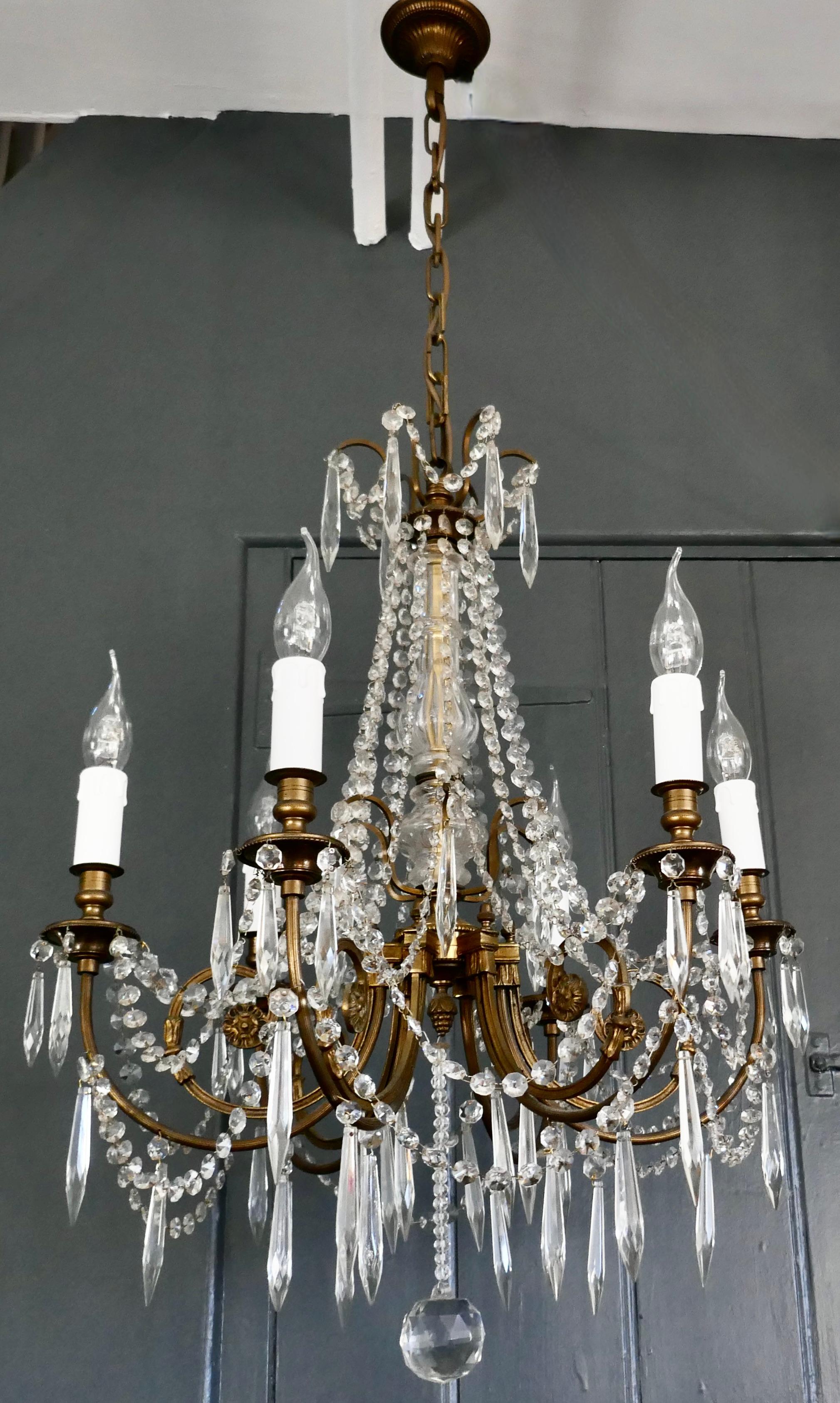 Large French Crystal 6 Branch Salon Chandelier 4