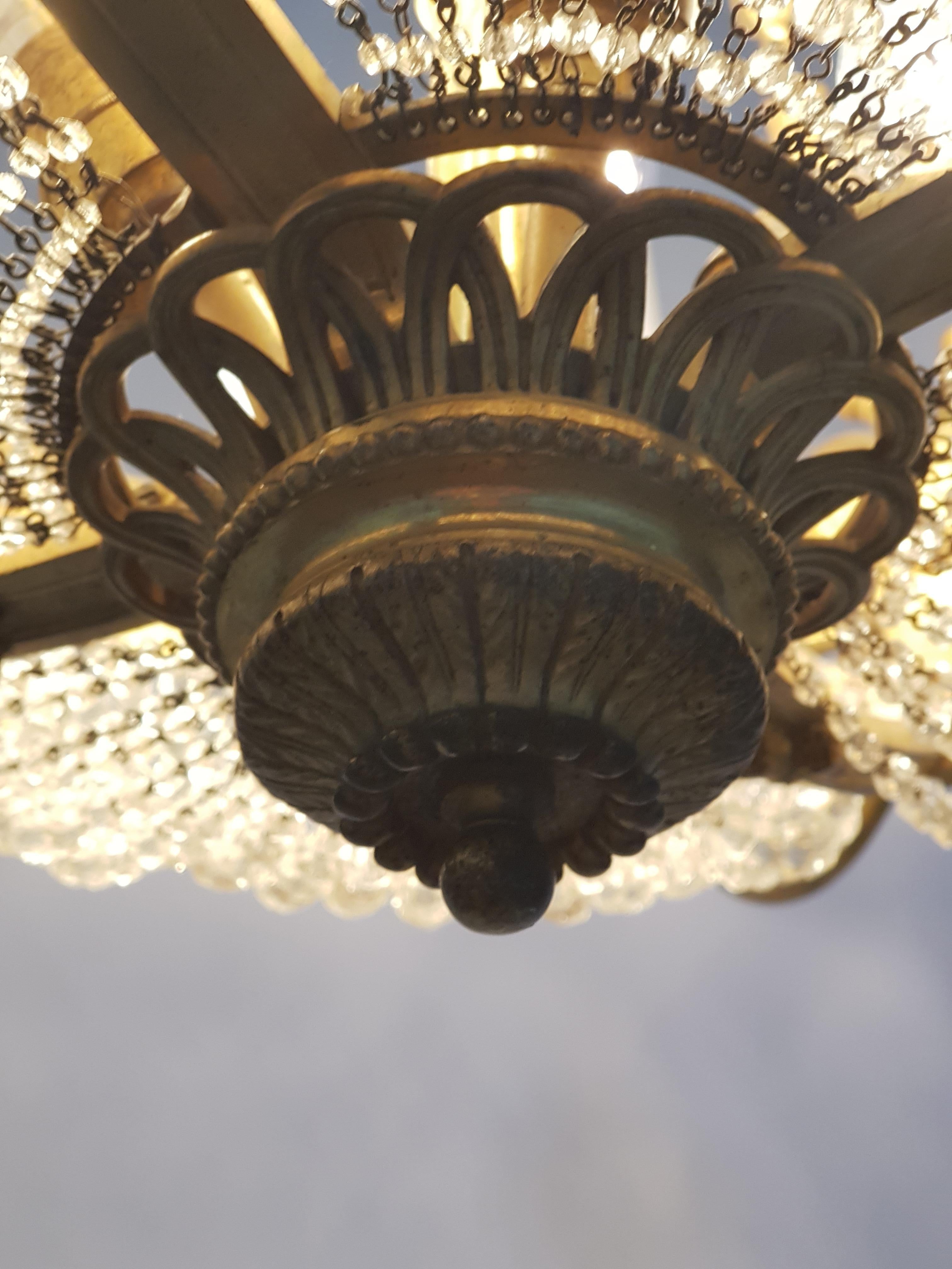 Large French Directoire Period Bronze and Crystal Twelve Light Chandelier For Sale 5