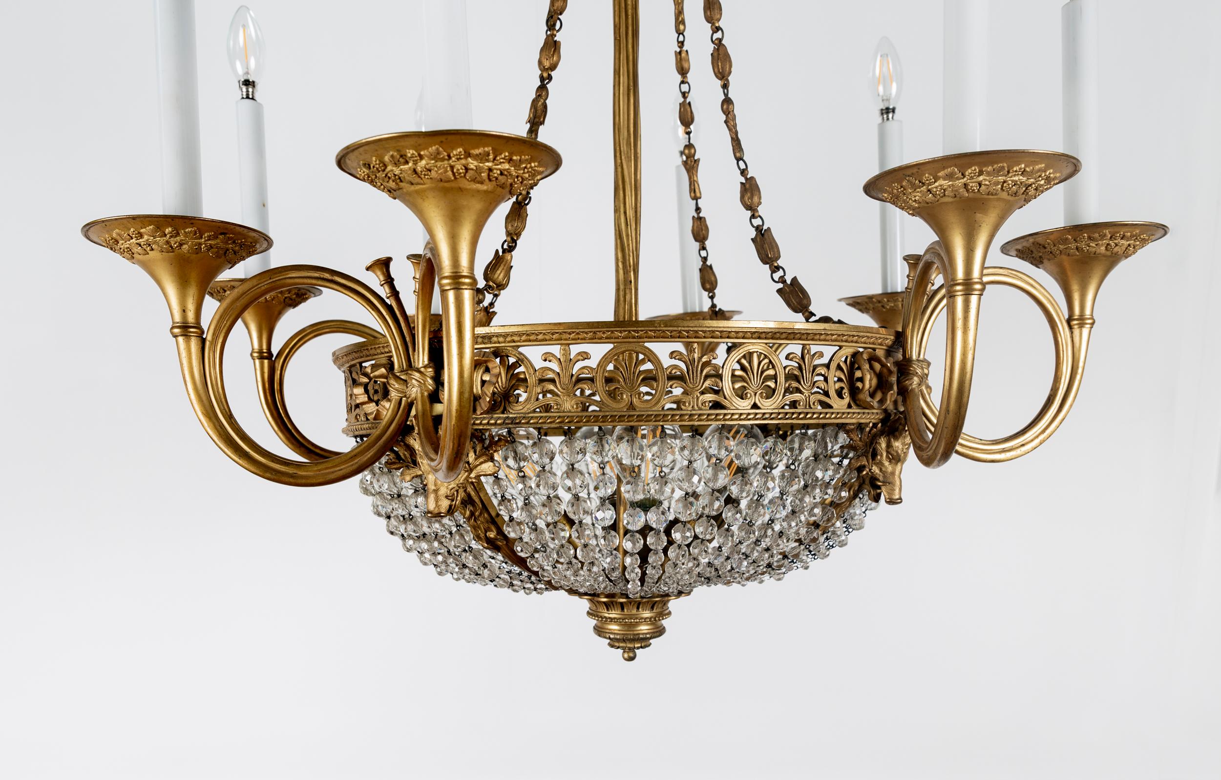 Large French Directoire Period Bronze and Crystal Twelve Light Chandelier For Sale 6