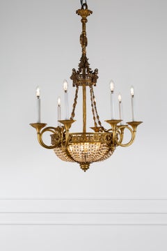 Large French Directoire Period Bronze and Crystal Twelve Light Chandelier