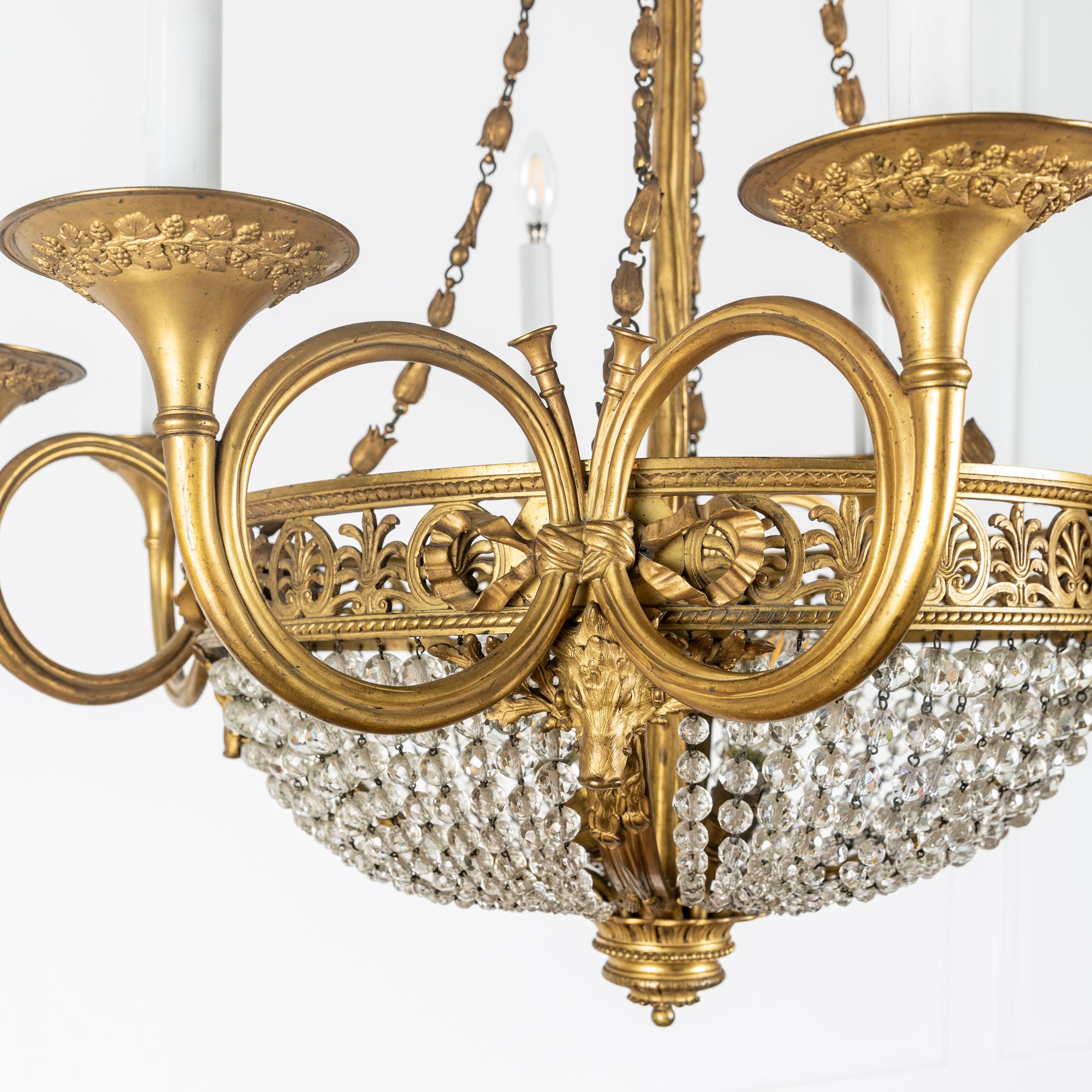 Large French Directoire Period Bronze and Crystal Twelve Light Chandelier In Good Condition For Sale In Toorak, VIC