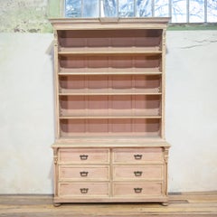Large French Early 20th Century Bleached Walnut Open Bookcase Cabinet