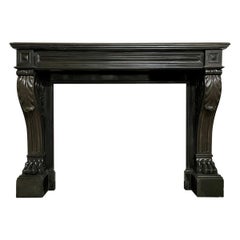 Large French Empire Black Marble Fireplace Mantel