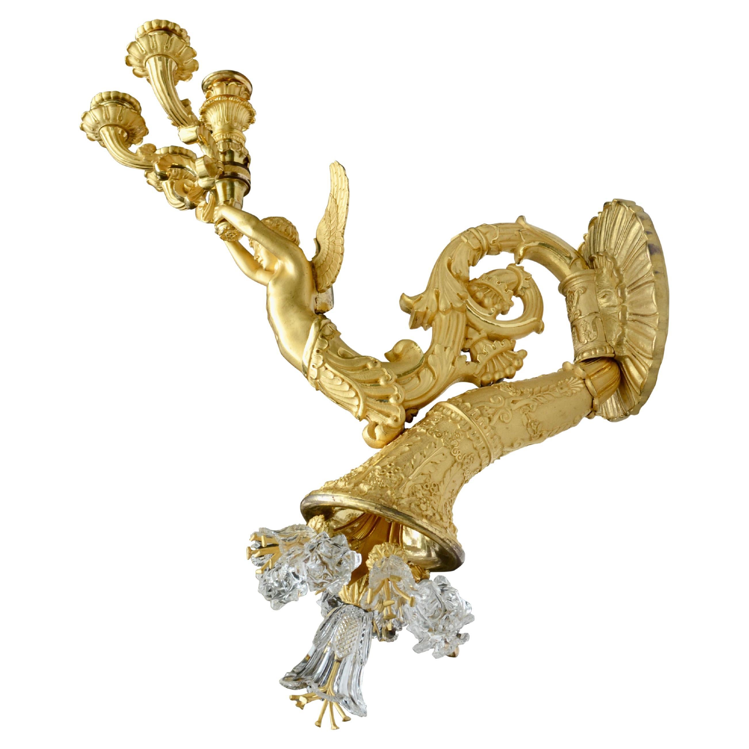 Gran candelabro imperio francés de bronce dorado y cristal atribuido a Thomire