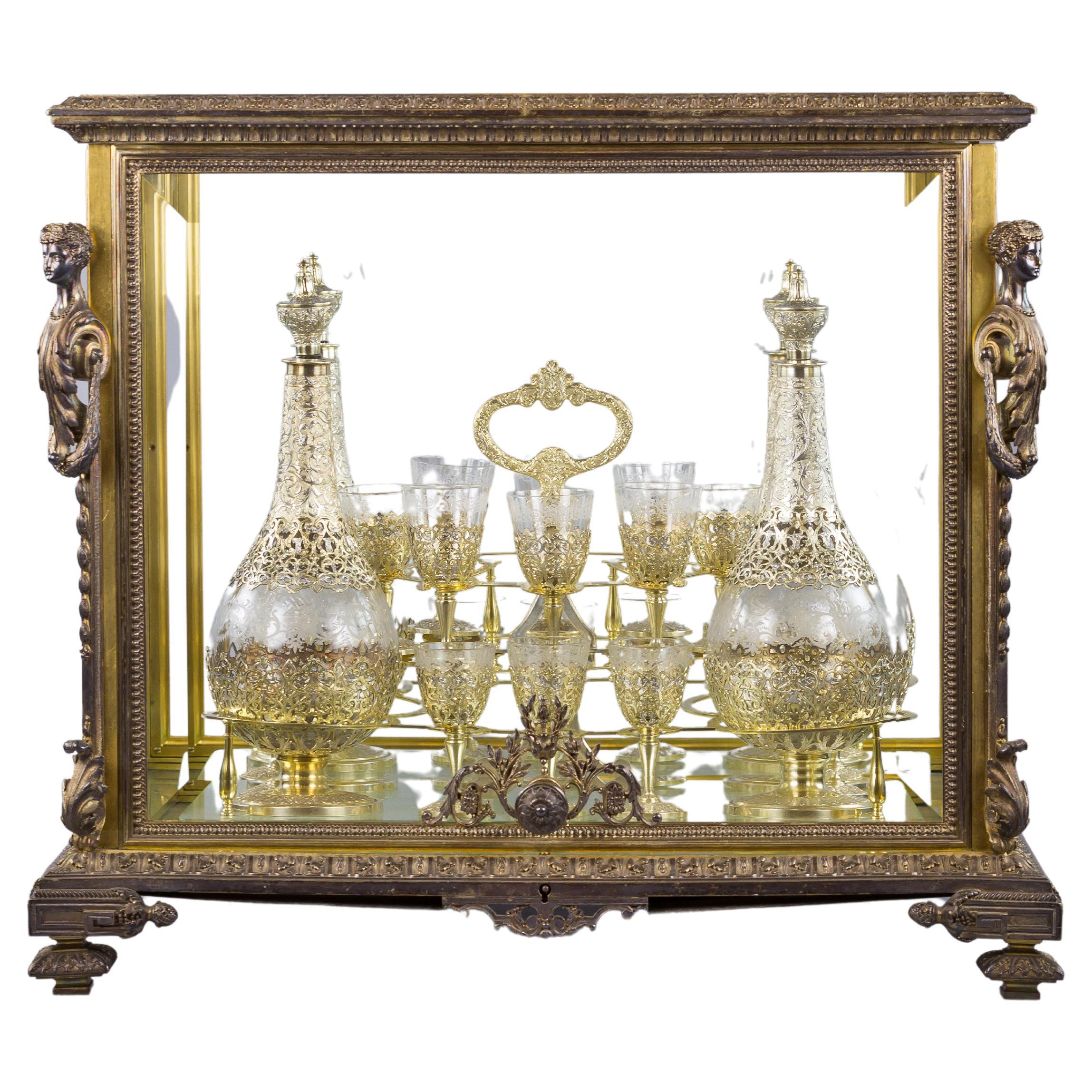 Large French Gilt Bronze and Glass Cave a Liqueur, circa 1875 For Sale