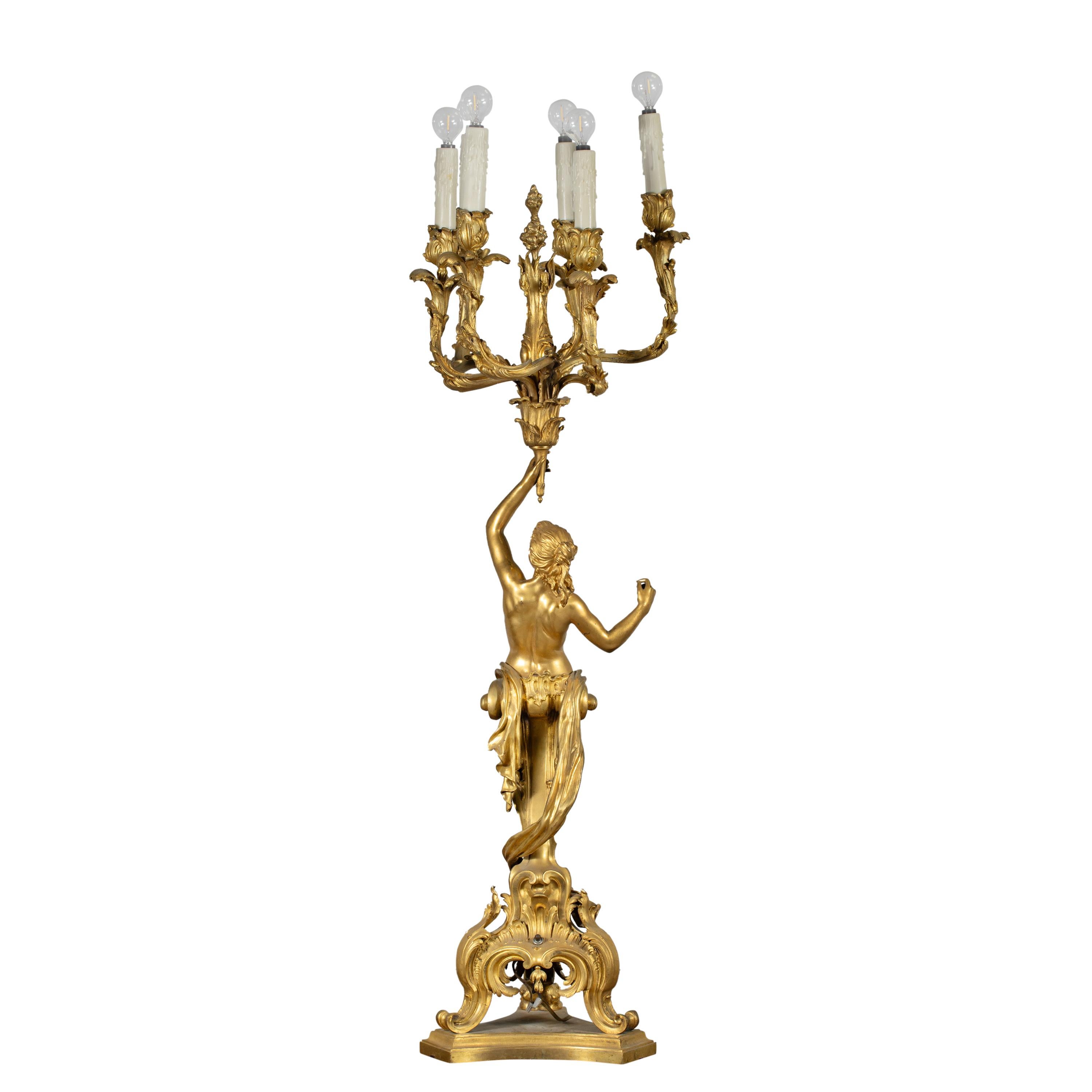 A Large French Gilt-Bronze Centerpiece Candelabra After Clodion, 19th Century In Excellent Condition For Sale In Los Angeles, CA