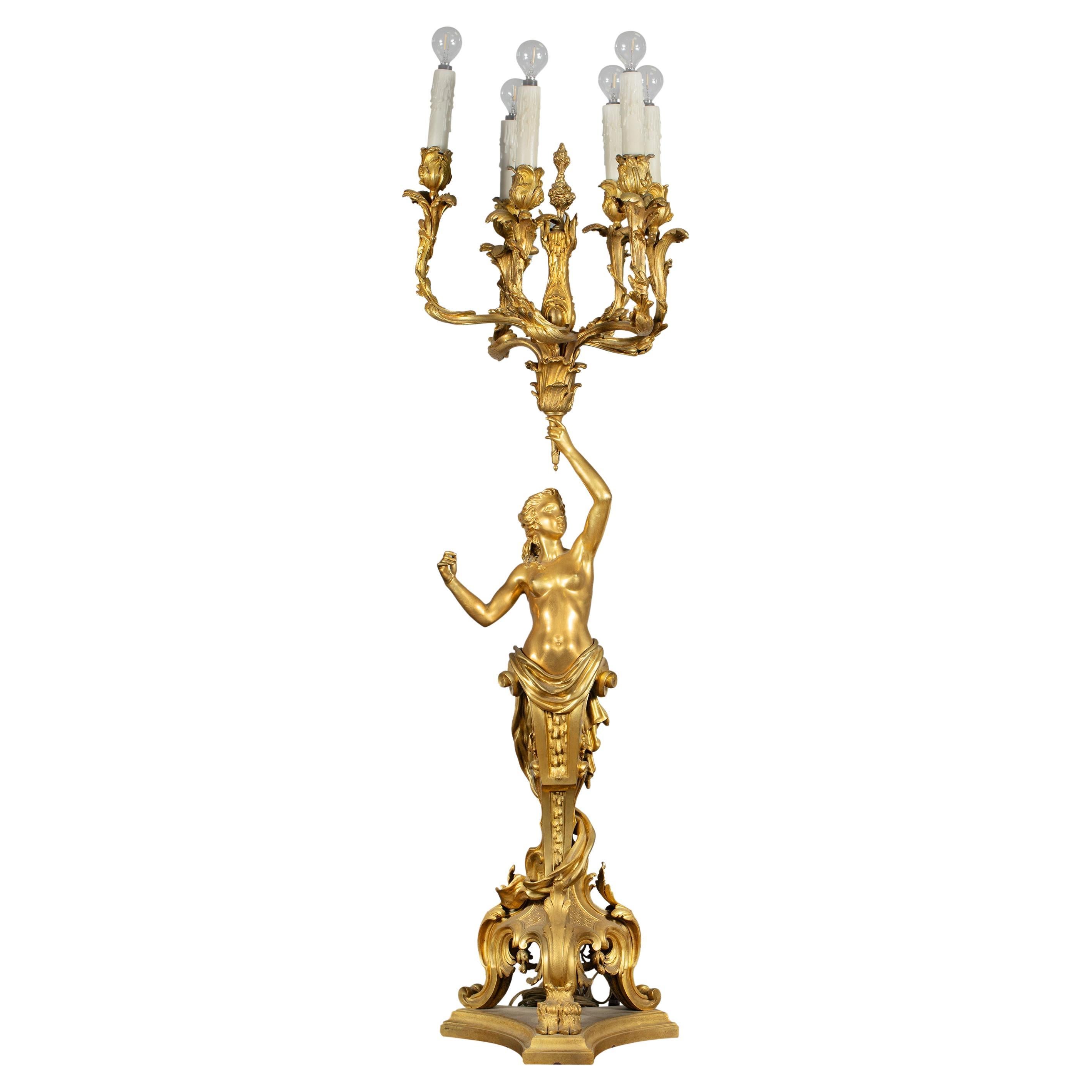 A Large French Gilt-Bronze Centerpiece Candelabra After Clodion, 19th Century For Sale