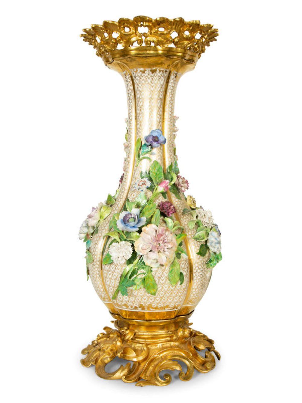 Large French Gilt Bronze Mounted Porcelain Vase For Sale 1
