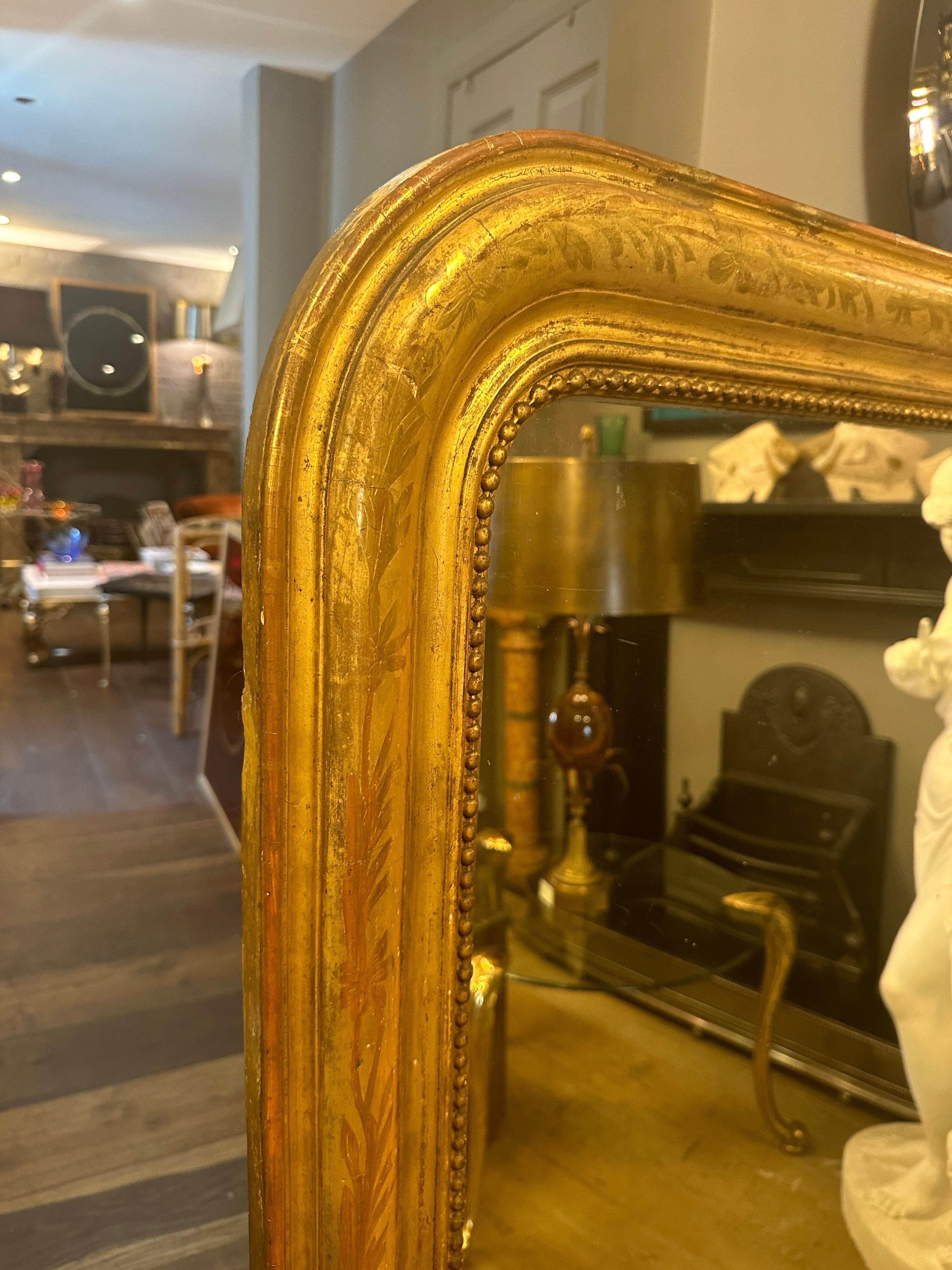 Grand miroir ancien de style Louis Philippe en or doré 5