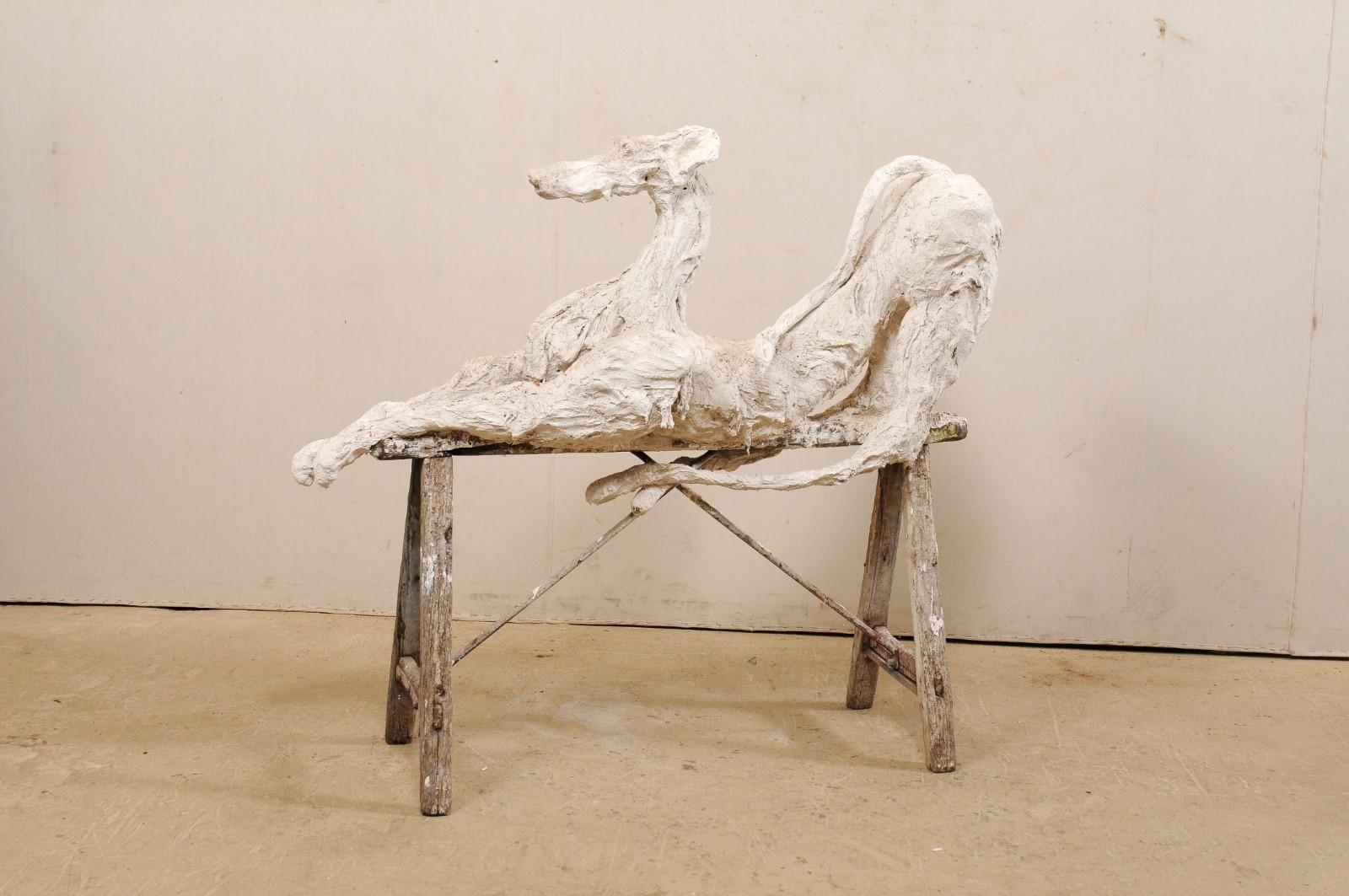 Large French Greyhound Sculpture Poised on Sawhorse Leg Base 4