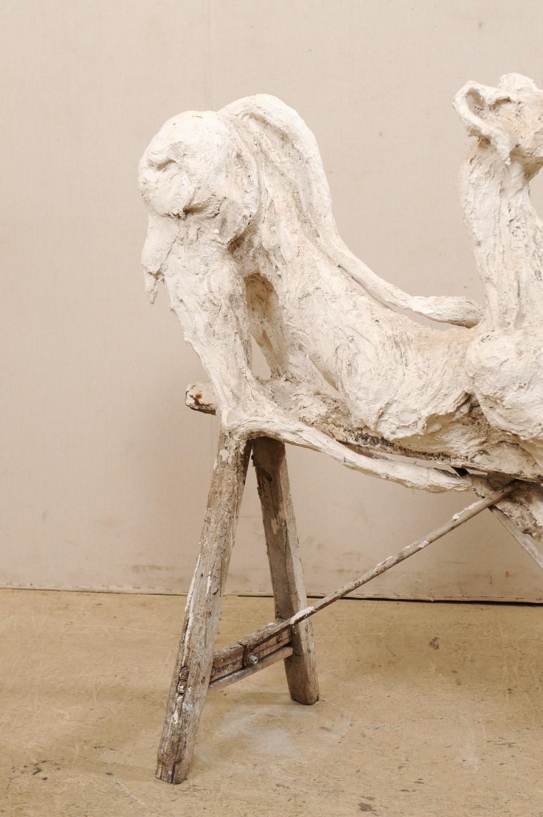 Contemporary Large French Greyhound Sculpture Poised on Sawhorse Leg Base