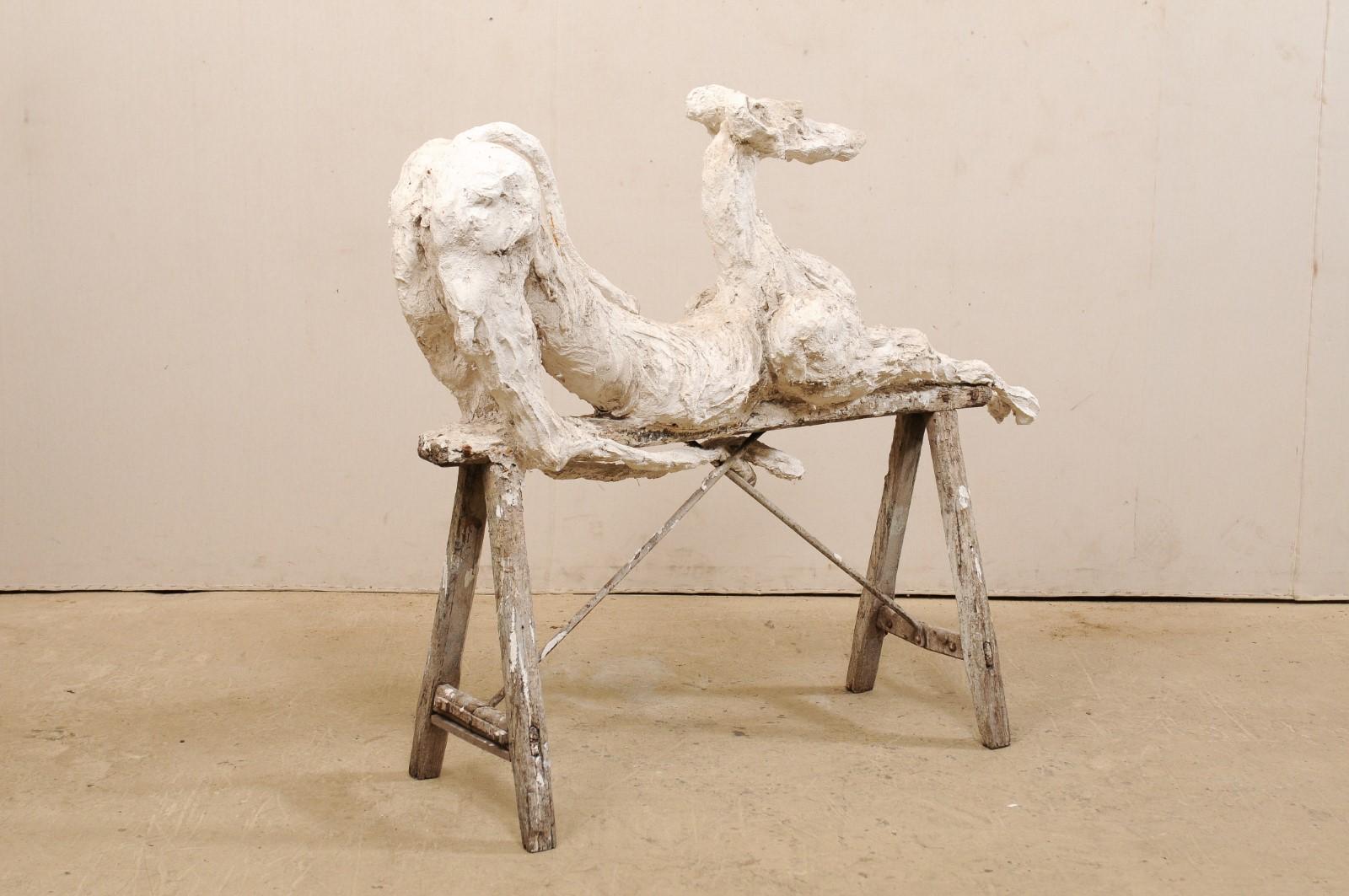 Large French Greyhound Sculpture Poised on Sawhorse Leg Base 1