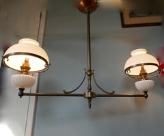 Large French Hanging Dining Table Double Oil Lamp