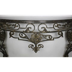 Large French Louis XV Style Wrought Iron Wall Console with Marble Top