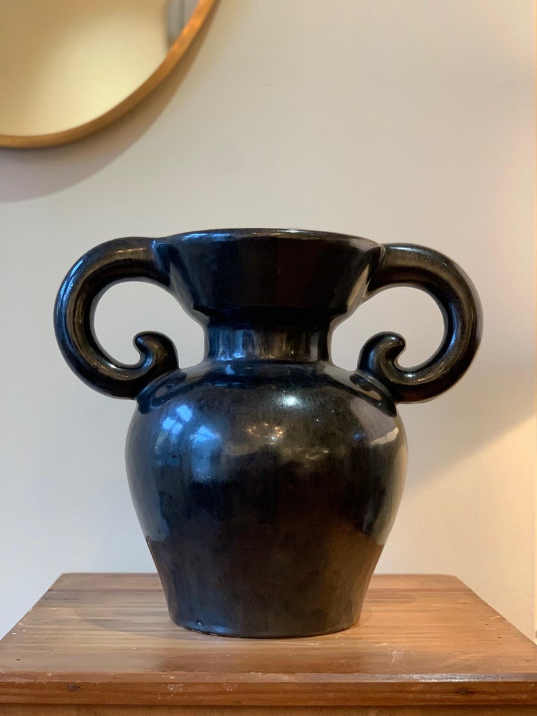 Large French Midcentury Black Ceramic Vase at 1stDibs