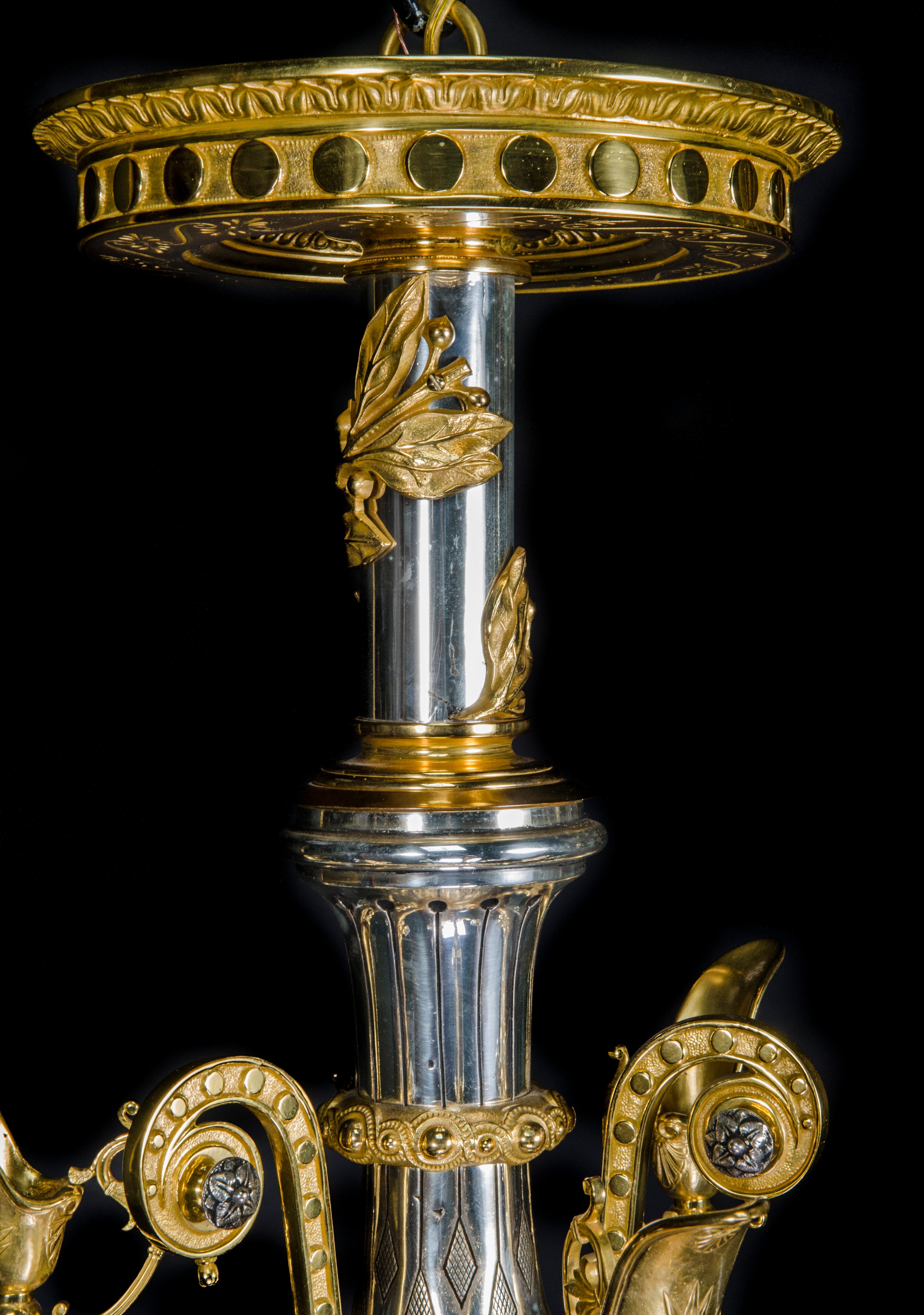  Großer französischer neugriechischer vergoldeter und silberner Bronze-Kronleuchter von F. Barbedienne im Angebot 5