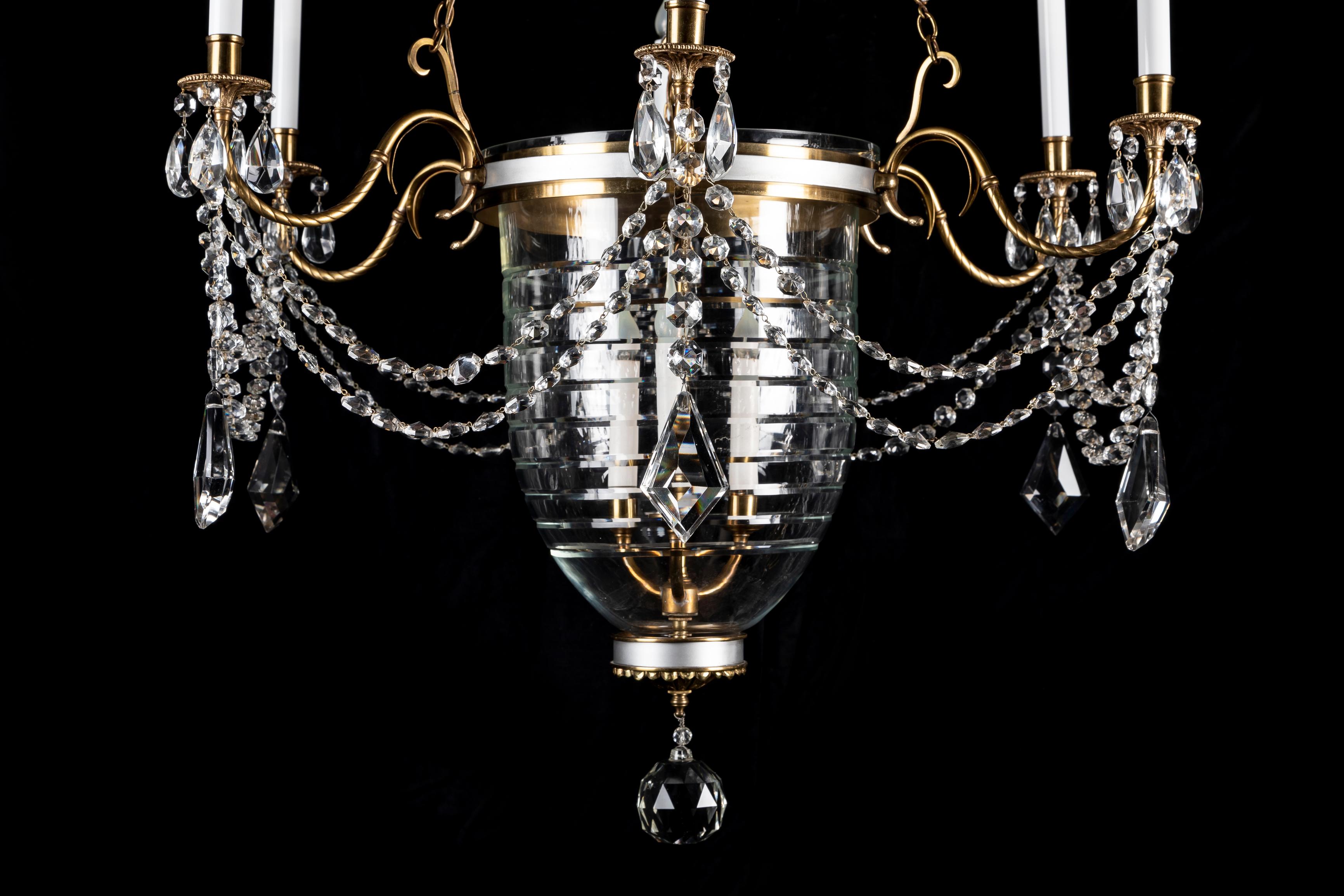 20th Century A Large French Neoclassical Gilt Bronze and Crystal Bell Jar Lantern Chandelier For Sale