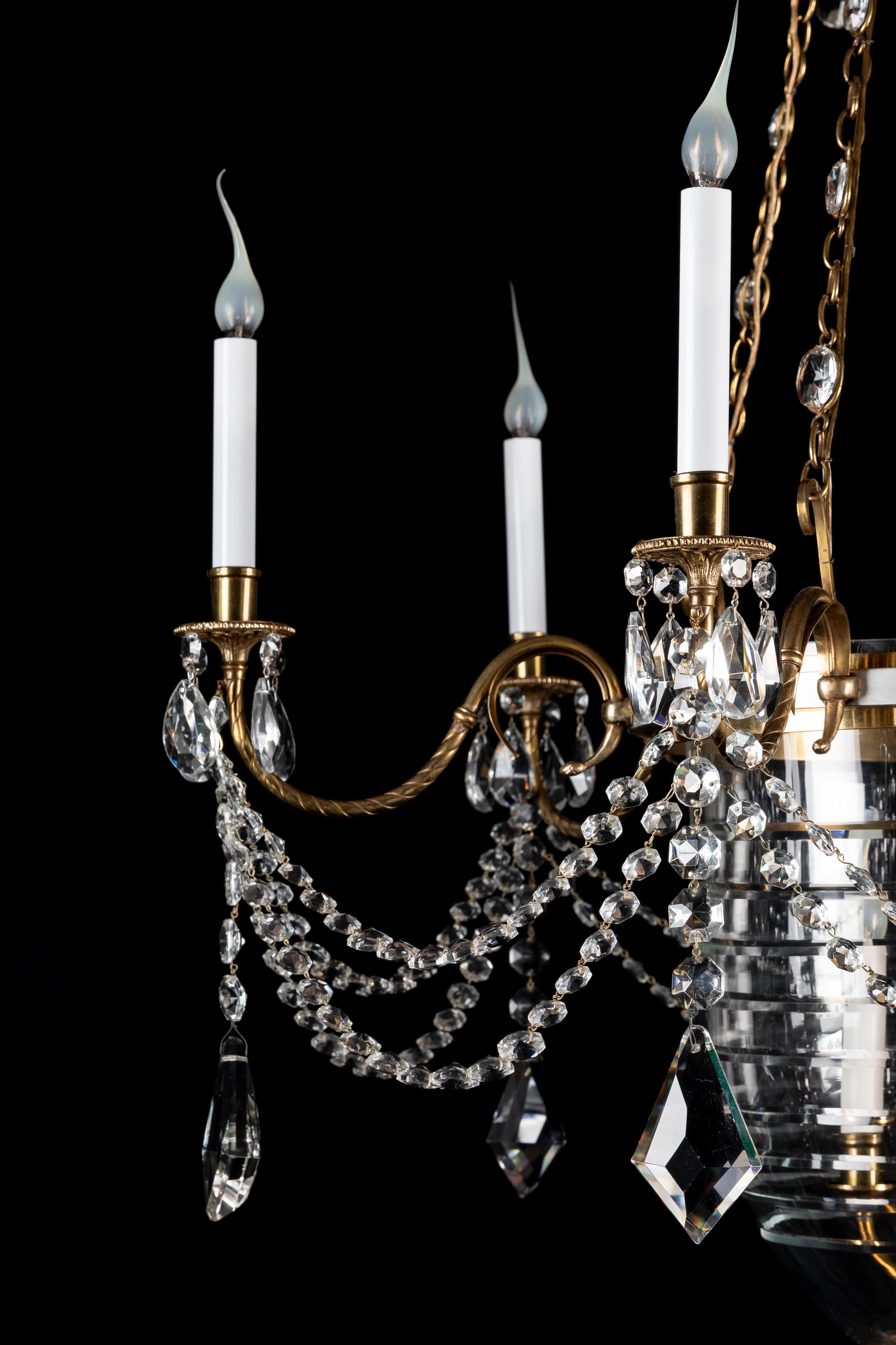 A Large French Neoclassical Gilt Bronze and Crystal Bell Jar Lantern Chandelier For Sale 1