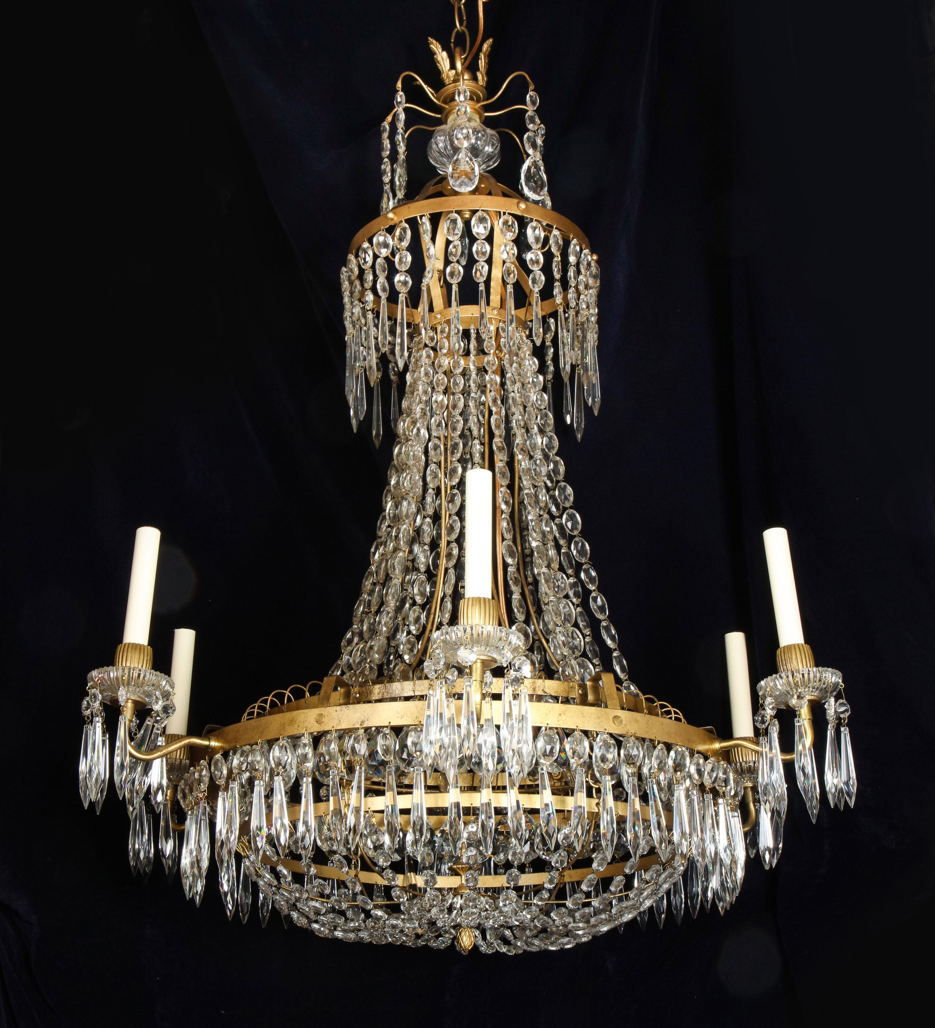 A Large French Neoclassical Style Gilt Bronze and Crystal Chandelier For Sale 9