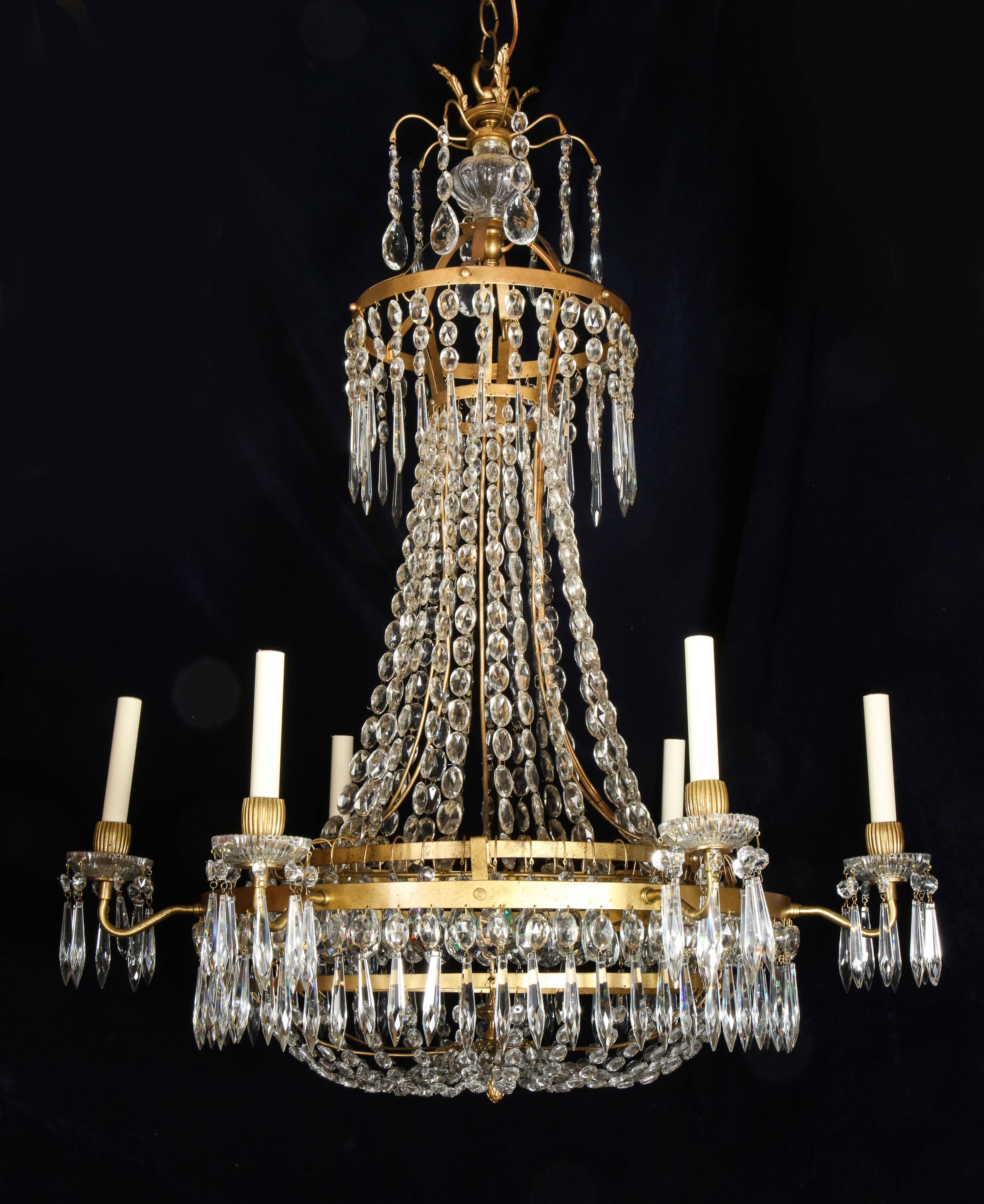20th Century A Large French Neoclassical Style Gilt Bronze and Crystal Chandelier For Sale