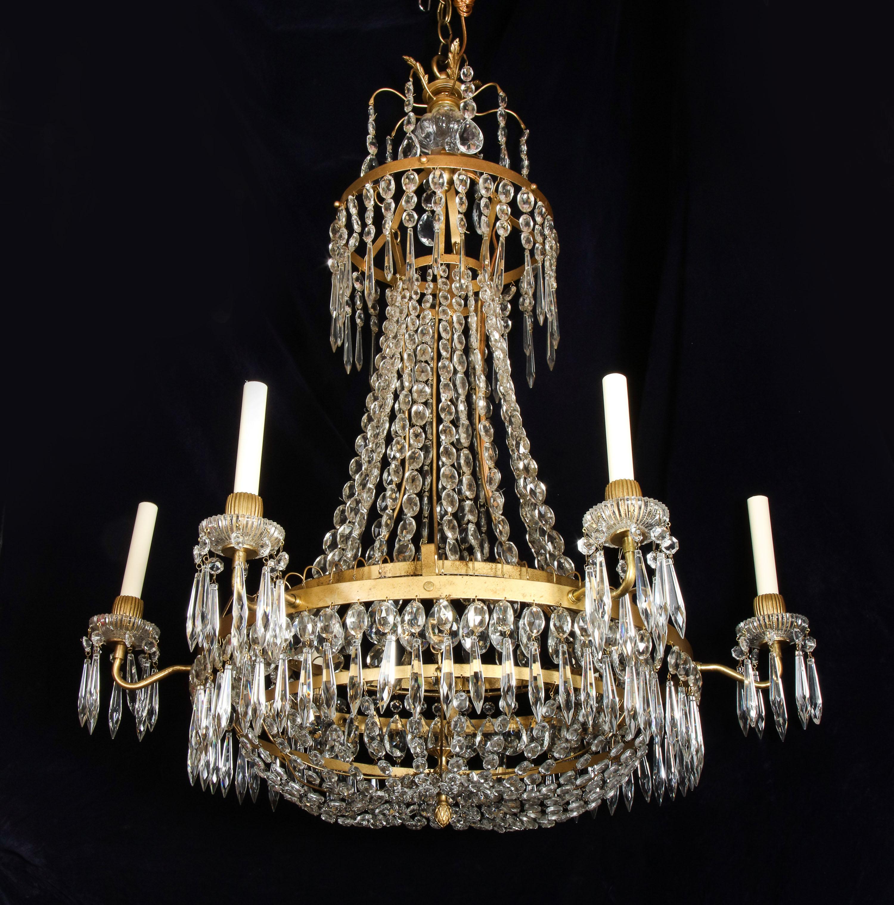 A Large French Neoclassical Style Gilt Bronze and Crystal Chandelier For Sale 1