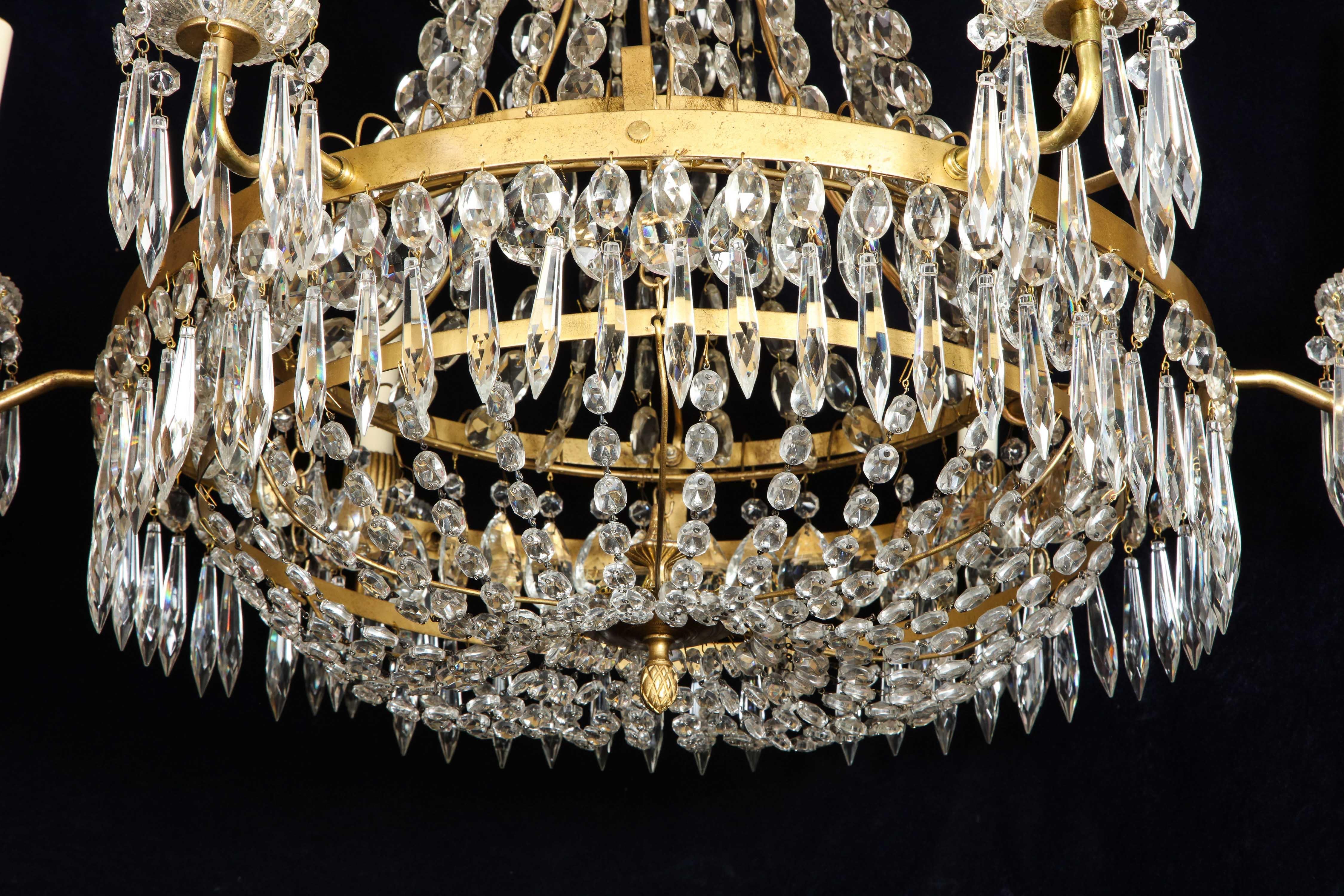A Large French Neoclassical Style Gilt Bronze and Crystal Chandelier For Sale 3